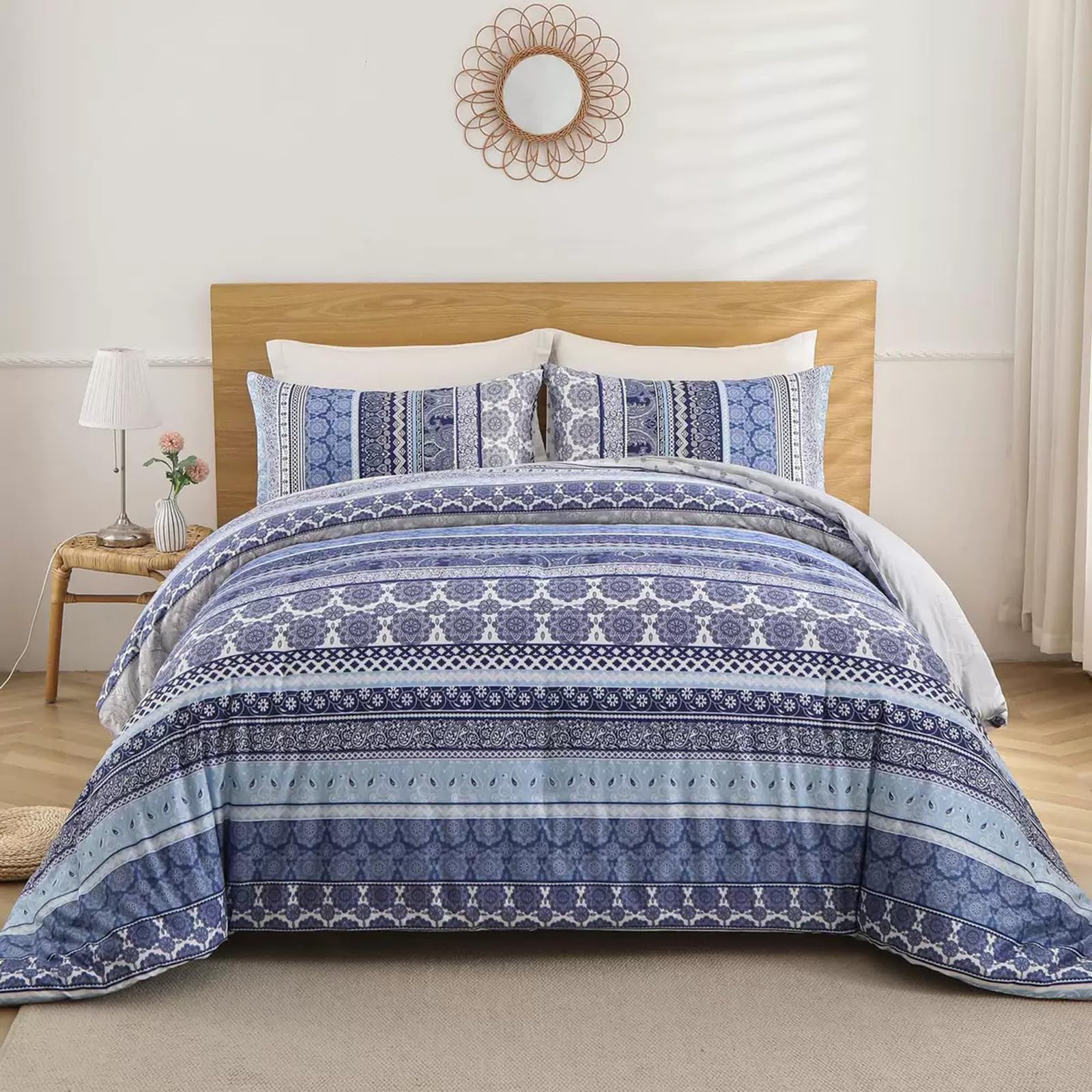Single Duvet Cover Sets Bohemian Bedding Sets Mandala Comforter Cover with 1 Pillowcase for Kids Boys Girls Reversible Grey Hotel Quality Easy Care Super Soft Luxury Bedding Collections 135x200 cm — image 1