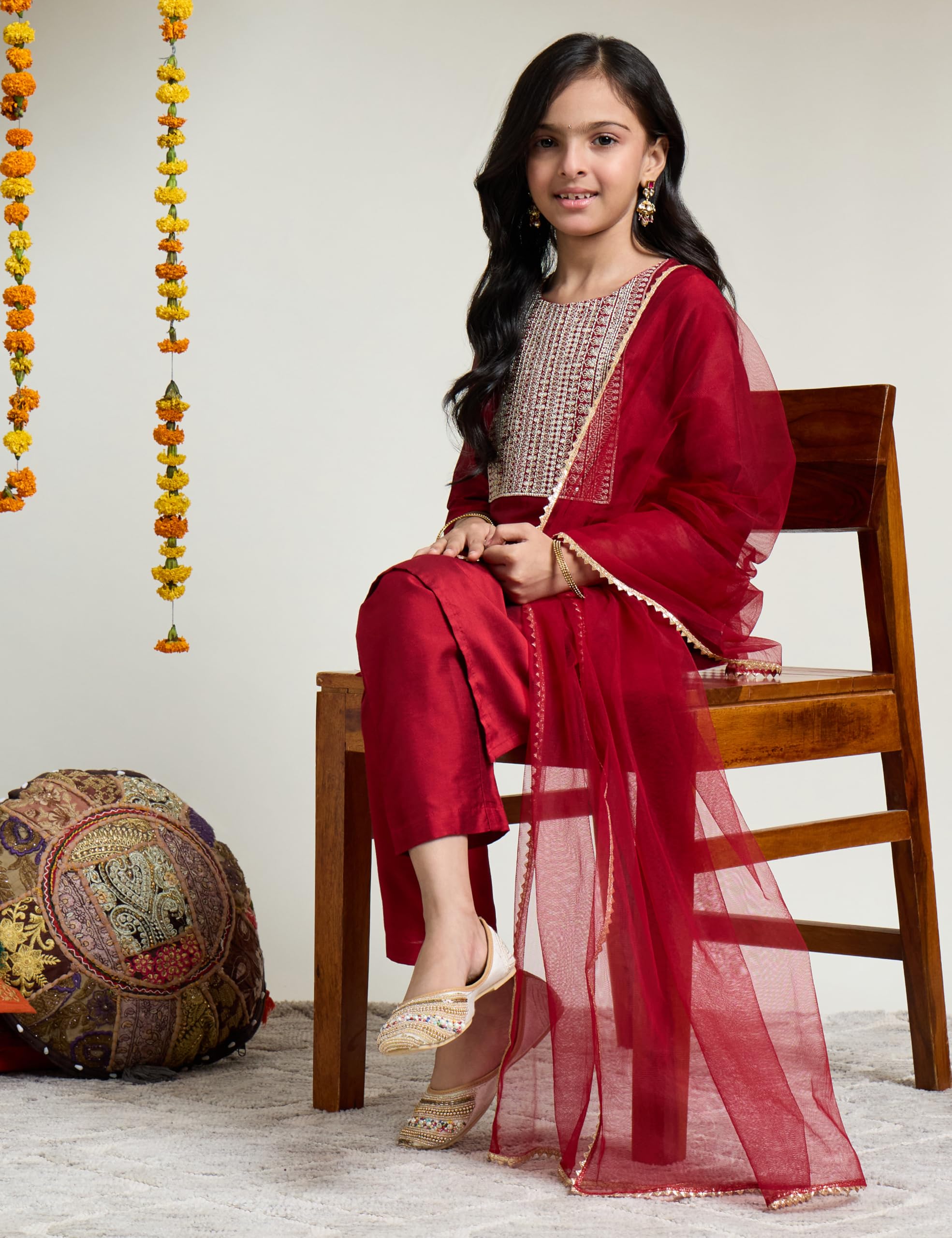 Amazon Brand - Symbol Girl's Rayon Ethnic Wear Embroidered Kurta Set with Net Dupatta - Image 4 thumbnail