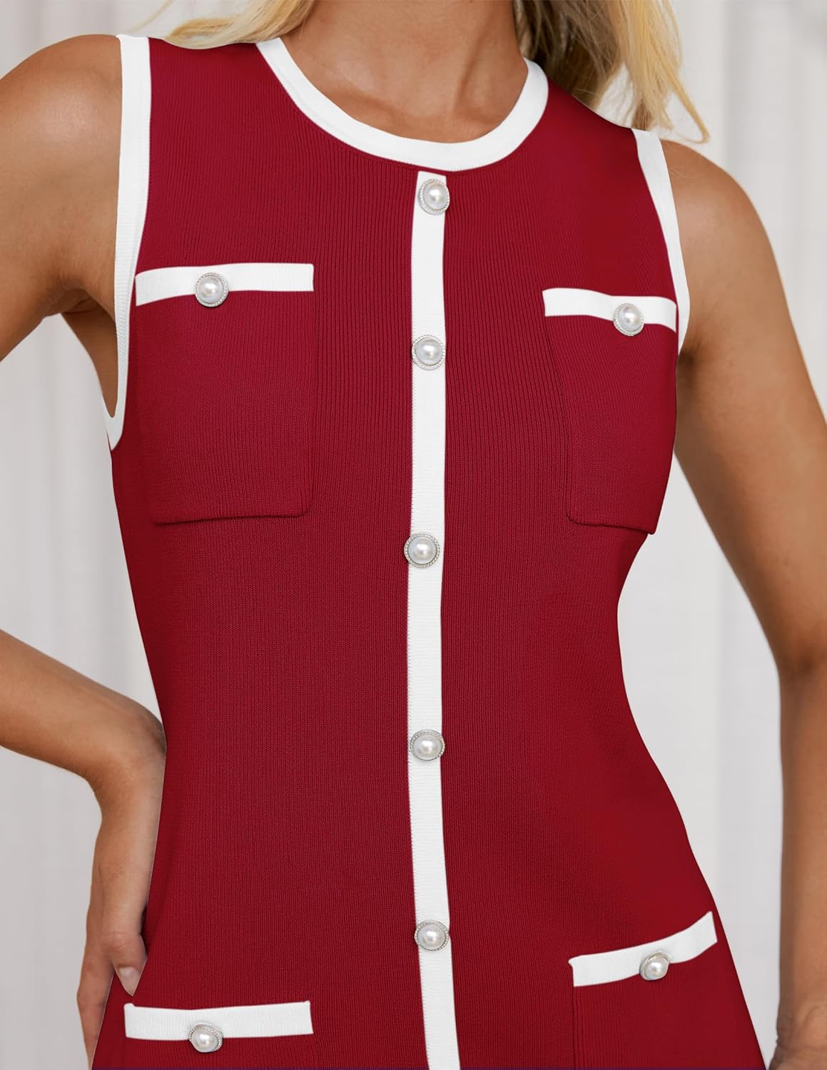 ZESICA Women's 2026 Summer Sleeveless Mini Dress Elegant Crewneck Button Knit Bodycon Bussiness Office Short Dresses - Image 5