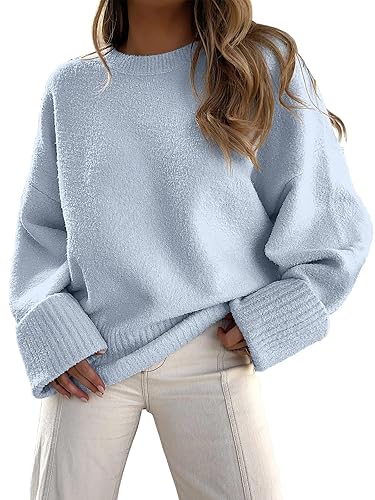 ANRABESS Women's Oversized Sweaters 2025 Long Sleeve Fuzzy Knit Casual Chunky Pullover Sweater Fall Outfits Clothes - Light Blue - Medium