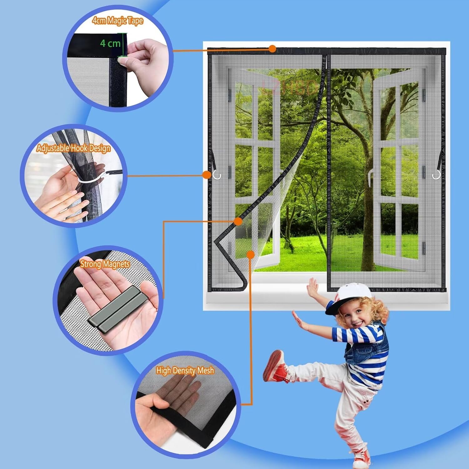 網戸 玄関 窓用 260x235 cm グネット式 開閉式 玄関カーテン 虫よけ 防虫バッチリ 窓カーテン 張り替え 出入り楽々 ベ