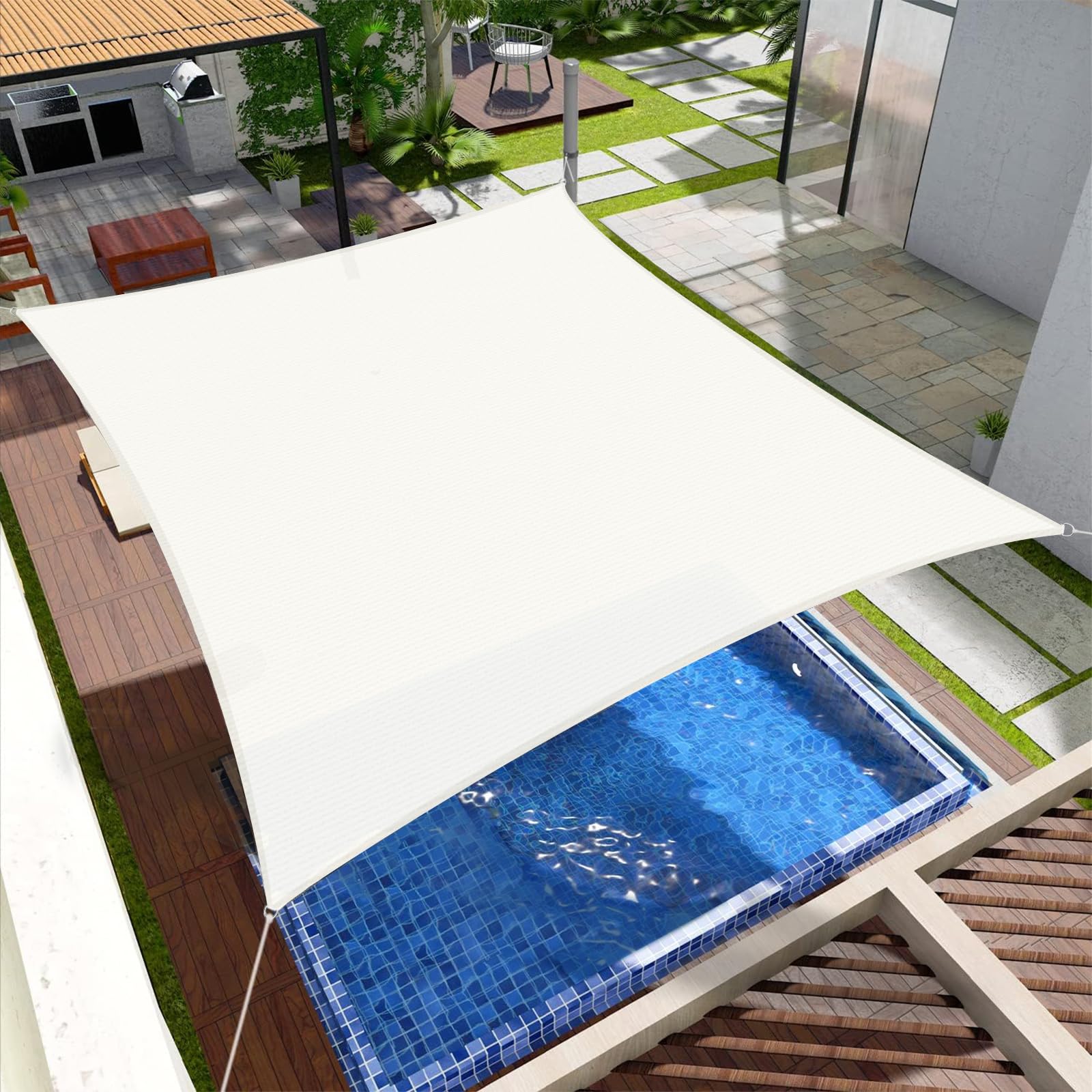 SUNNY GUARD Toldo Vela de Sombra Rectangular 3x4m HDPE Transpirable protección UV para Patio,Jardín, Exteriores, Terraza, Color Crema