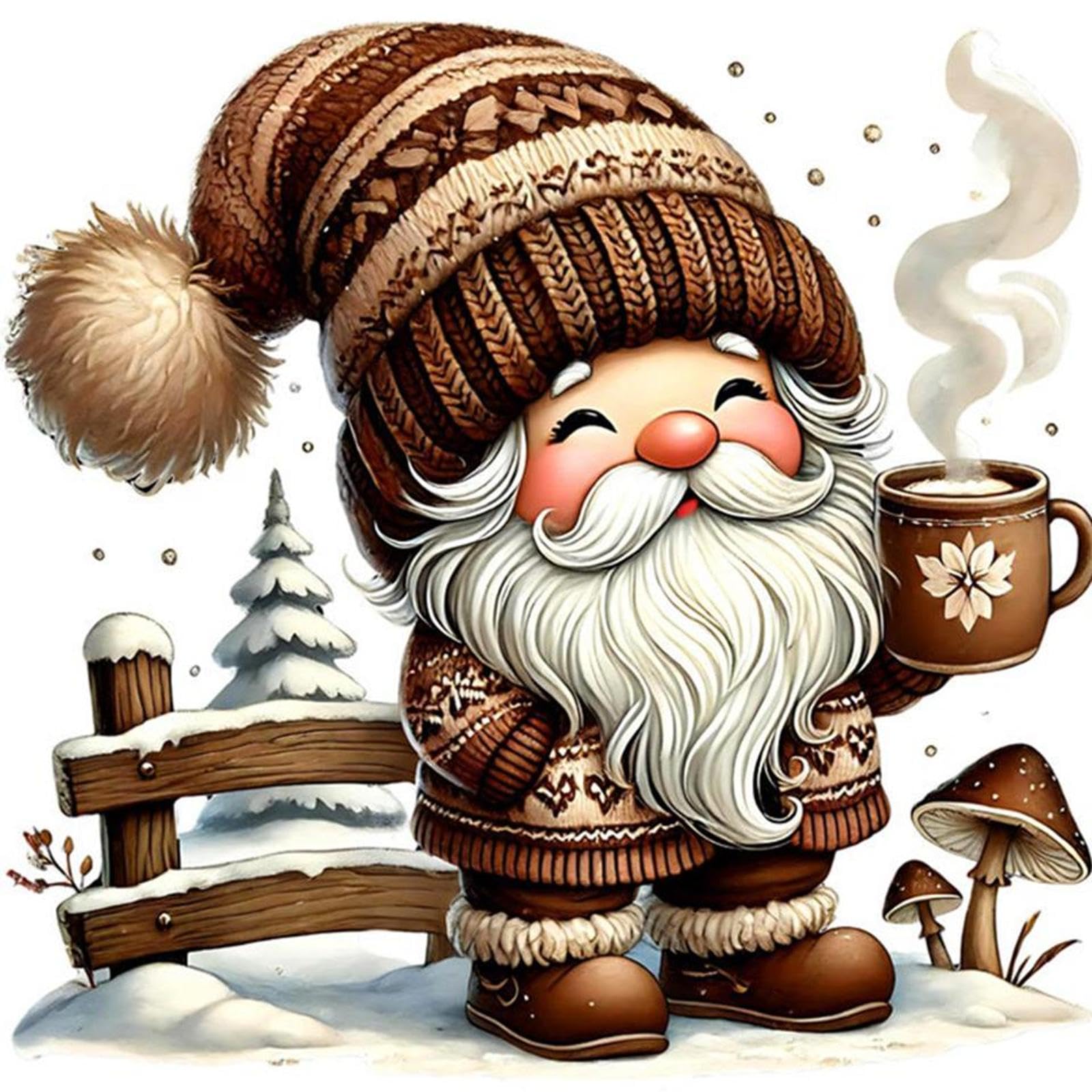 Coffee Gnome Stamped Cross Stitch Kits for Adults Beginners, 11CT Pre-Printed Embroidery Fabric with Thread, Needlepoint Craft Set for Home Kitchen Wall Decor, DIY Hobby Gift(40 * 40cm)