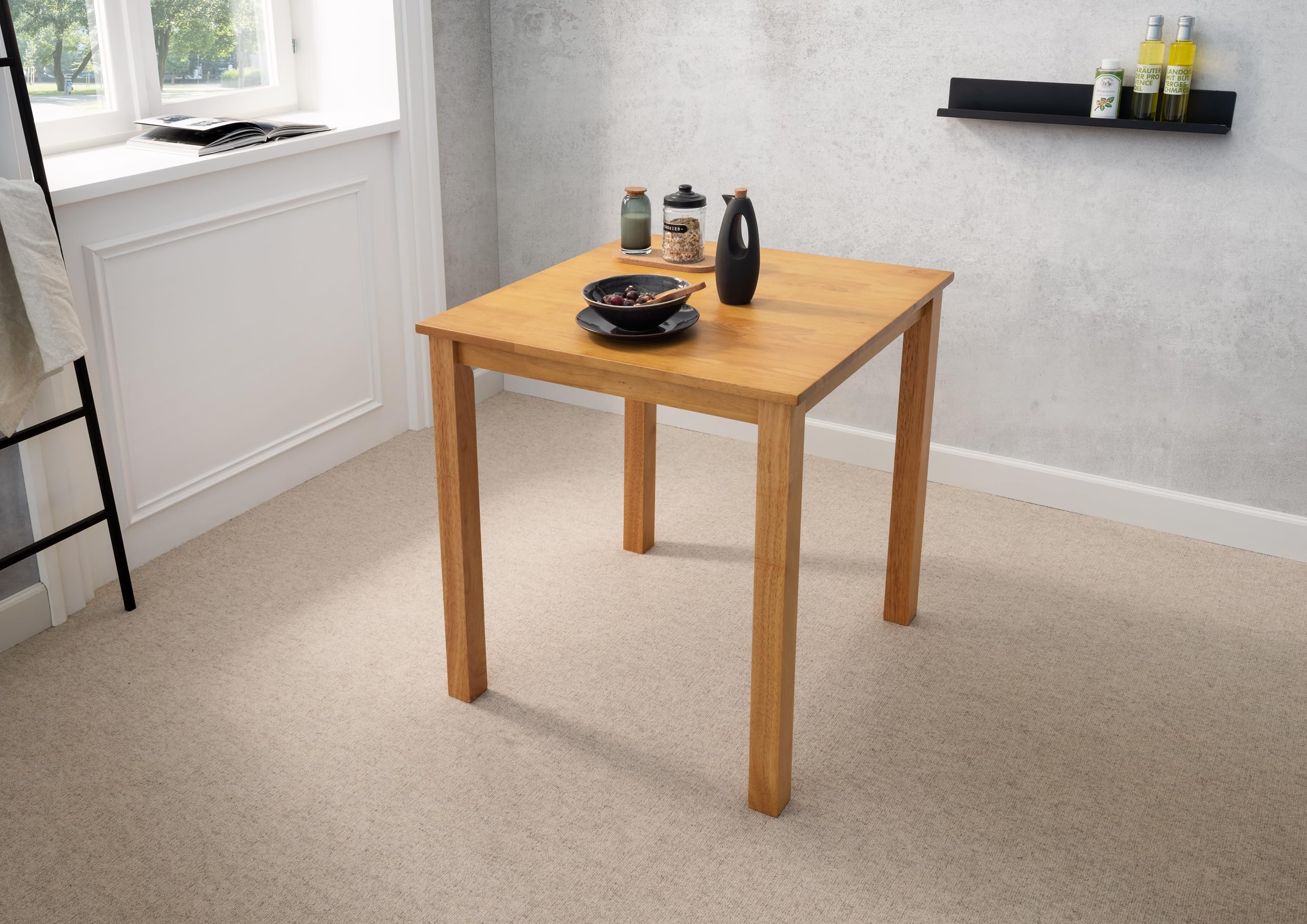 Woodroom Kota Esstisch aus Massivholz 70 x 70 cm, Eiche-Optik, kompakter Tisch für kleine Räume