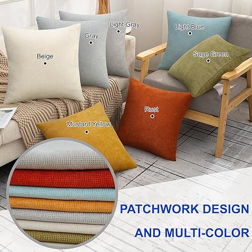 Miniatura 8 de Pyonic Juego de 2 fundas de almohada de felpilla de lujo, fundas de almohada suaves de 18 x 18 pulgadas, almohadas cuadradas color beige para sofá,