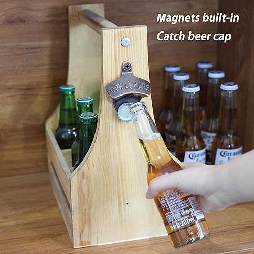 Miniatura 4 de Abrebotellas magnético de montaje en pared, estilo vintage, de acero inoxidable, con rosca en la pared, con imanes incrustados (cobre antiguo)