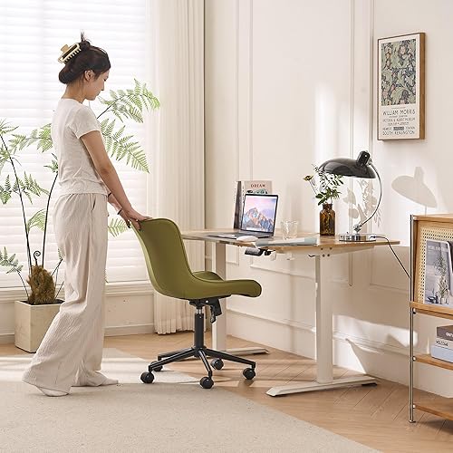Miniatura 5 de YOUNIKE Silla de oficina sin brazos, silla giratoria de cuero con ruedas, tapizada y ajustable, silla de computadora moderna con ruedas, silla