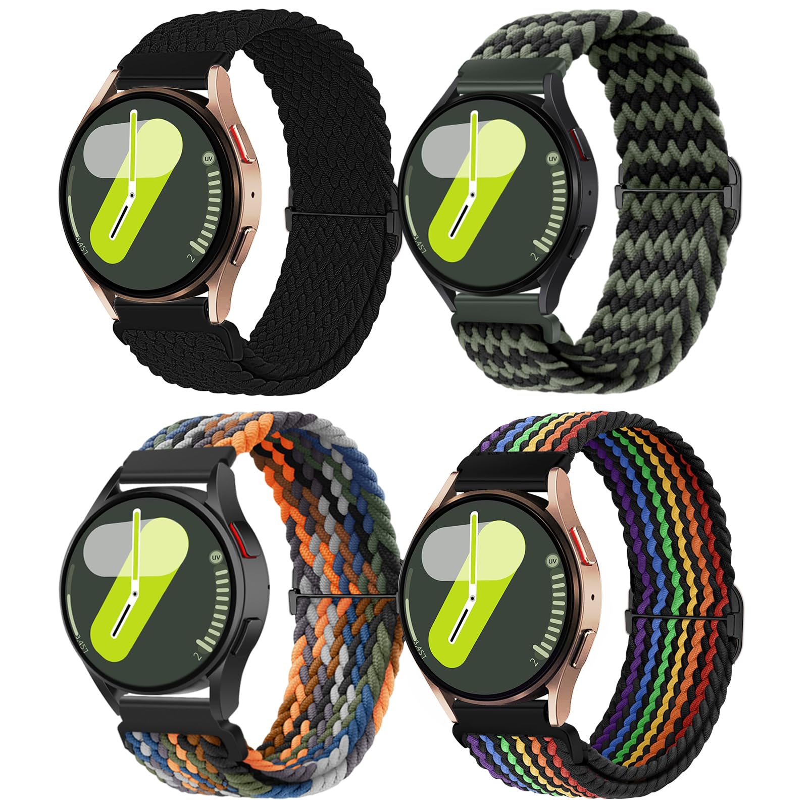 chinbersky 20mm Nylon Geflochtenes Armband Kompatibel mit Samsung Galaxy Watch 4/5/6/7/FE 40mm 44mm Armband/Watch5 Pro/Watch 4&6 Classic/Active 2 40mm 44mm/Watch3 41mm/Gear Sport/Gear S2 Classic