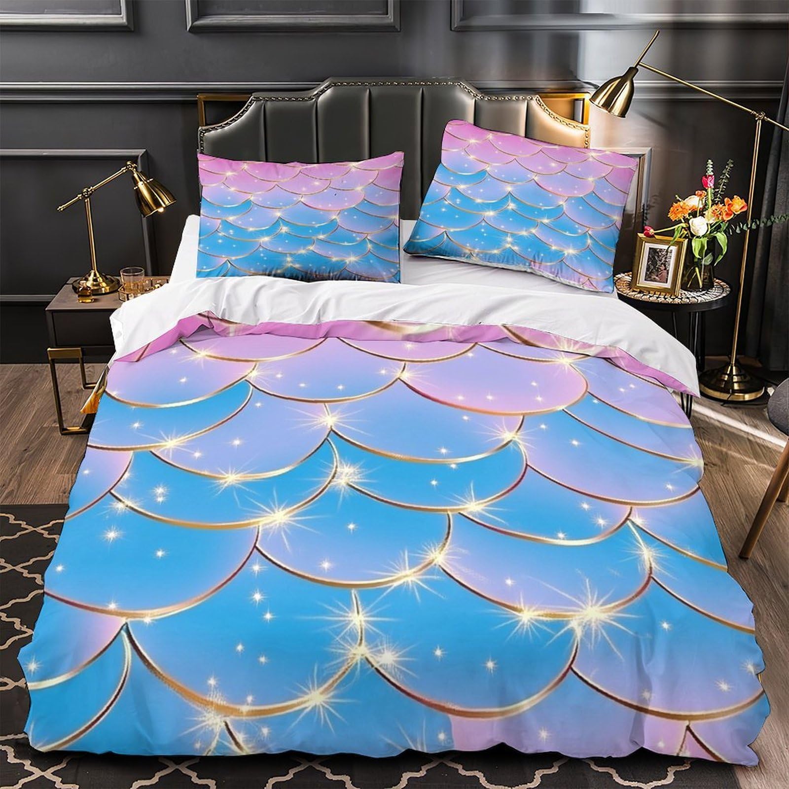 Housse de couette sirène 3D en microfibre résistante et hypoallergénique avec fermeture éclair
