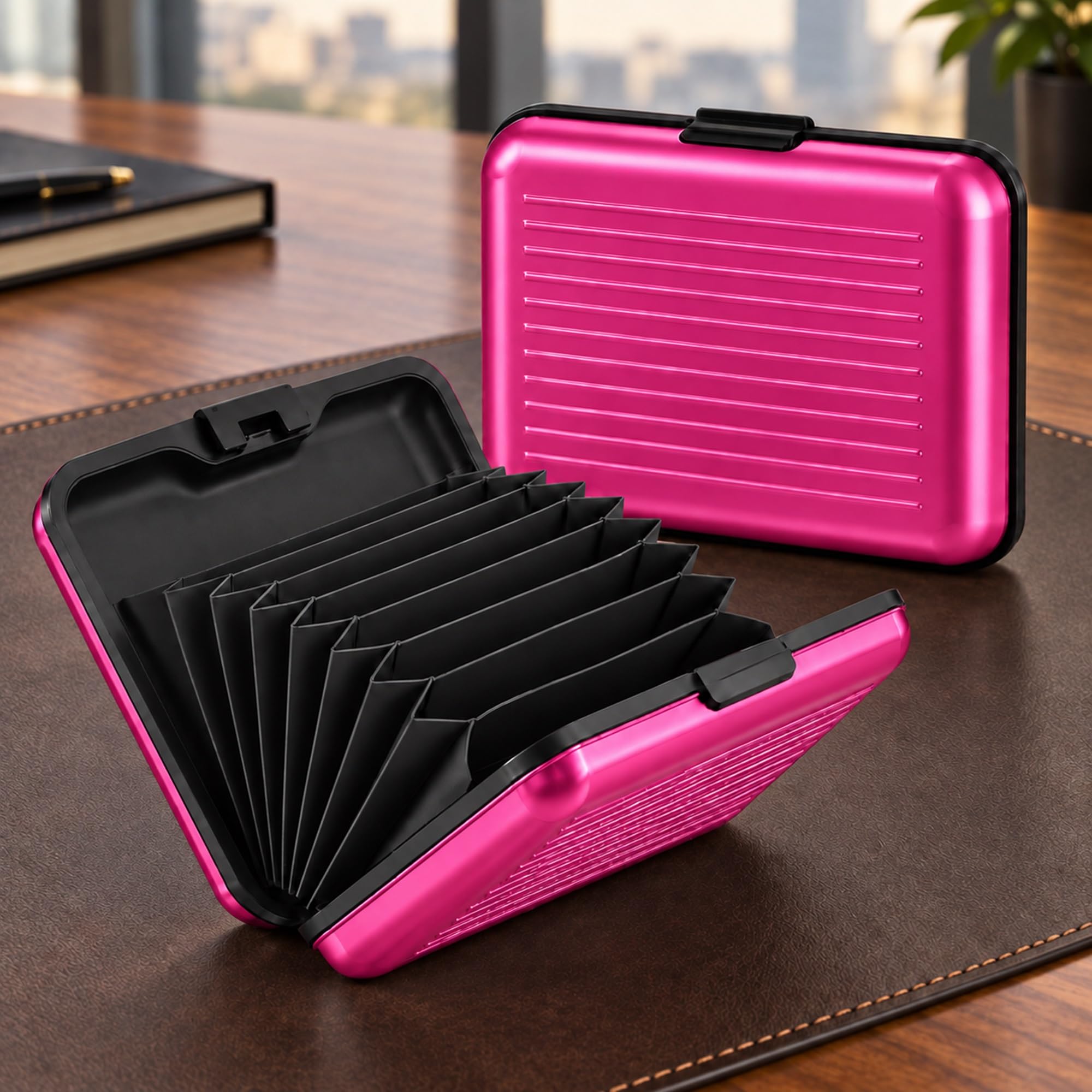 Aluminum RFID Blocking Credit Card Holder, Slim Hard Case Wallet with Button Closure for Daily Commuting and Travel