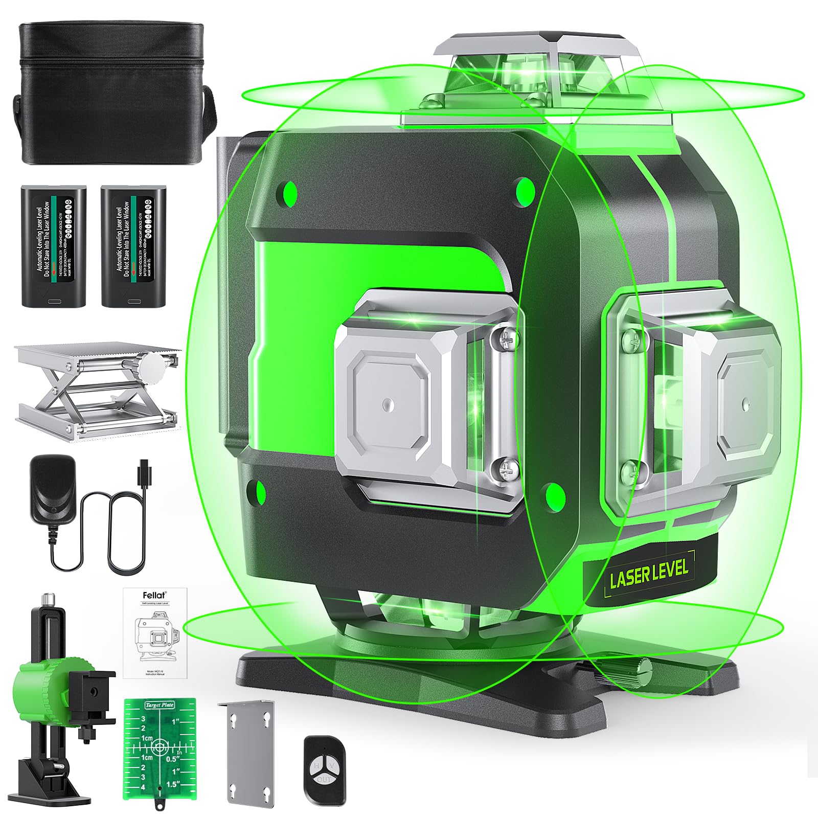 Amazon | FELLAT レーザー墨出し器 4x360°グリーンレーザー 16 ライン