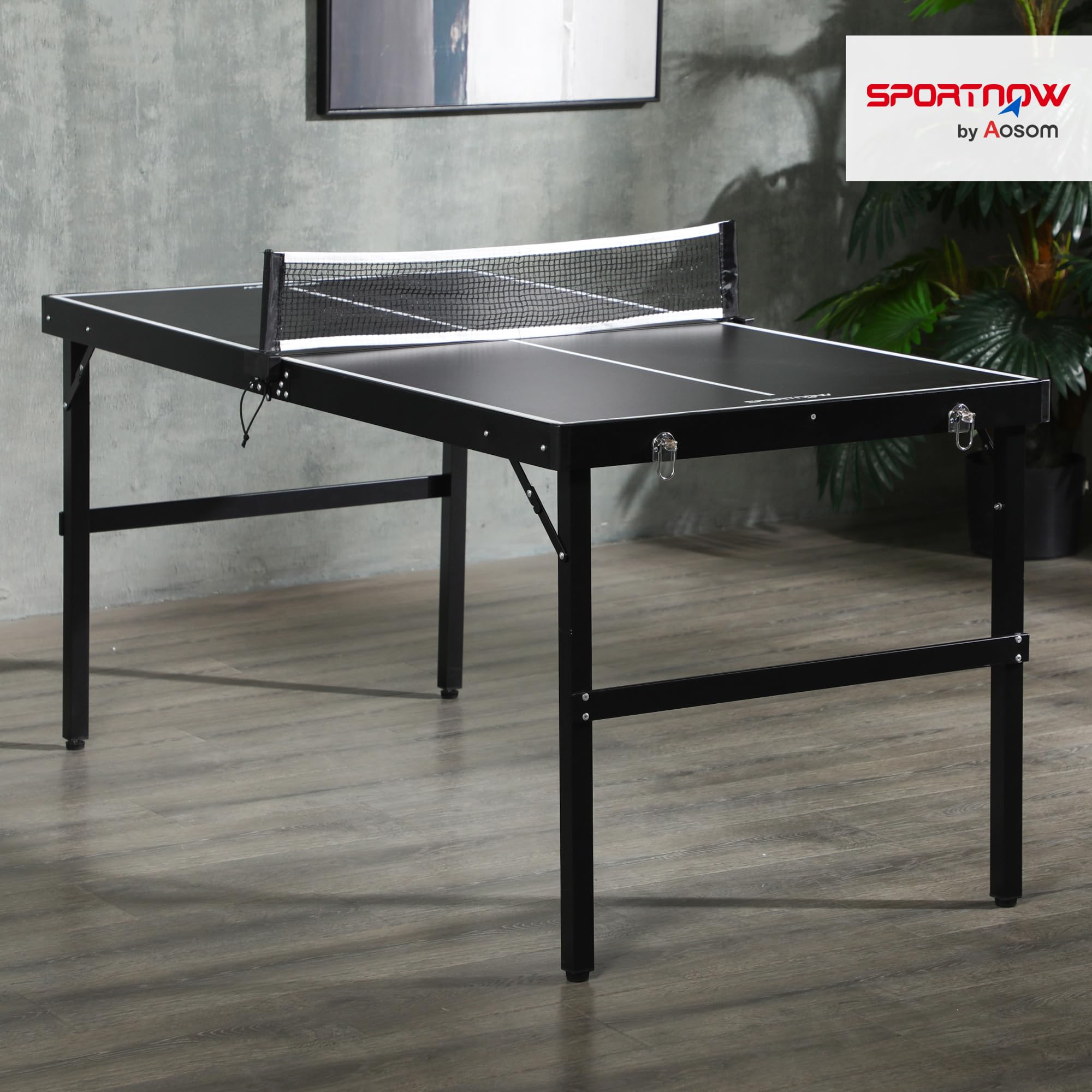 SPORTNOW Mini Table de ping Pong Pliable, Table de ping-Pong avec Filet, balles, poignée, pour extérieur et intérieur 152 x 76 x 72 cm, Noir
