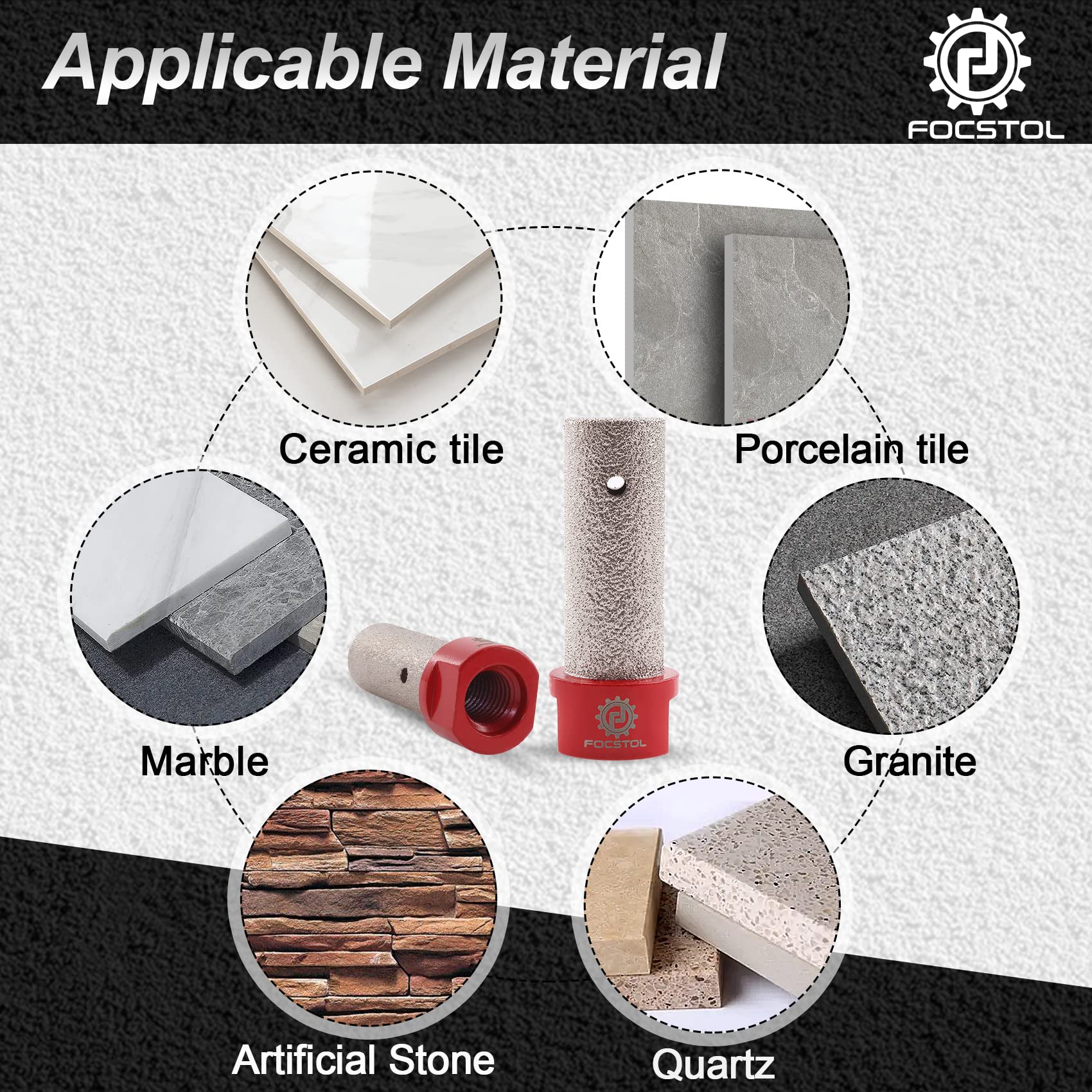 FOCSTOL Broca Fresado Diamante 20mm - Broca de Dedo Diamante para Agrandar, Moldear, Moler y Biselar Redondos Agujeros Existentes en Azulejos Porcelana Cerámica Granito Mármol Piedra M14 Rosca