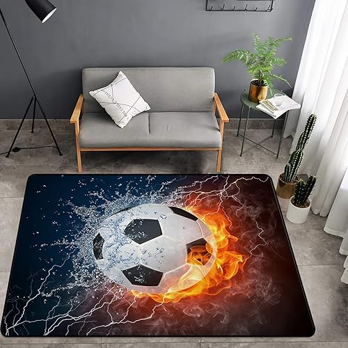 Alfombra de esponja lavable para niños y niñas, dormitorio, sala de estar, balón de fútbol, deportes contra incendios y agua, alfombra