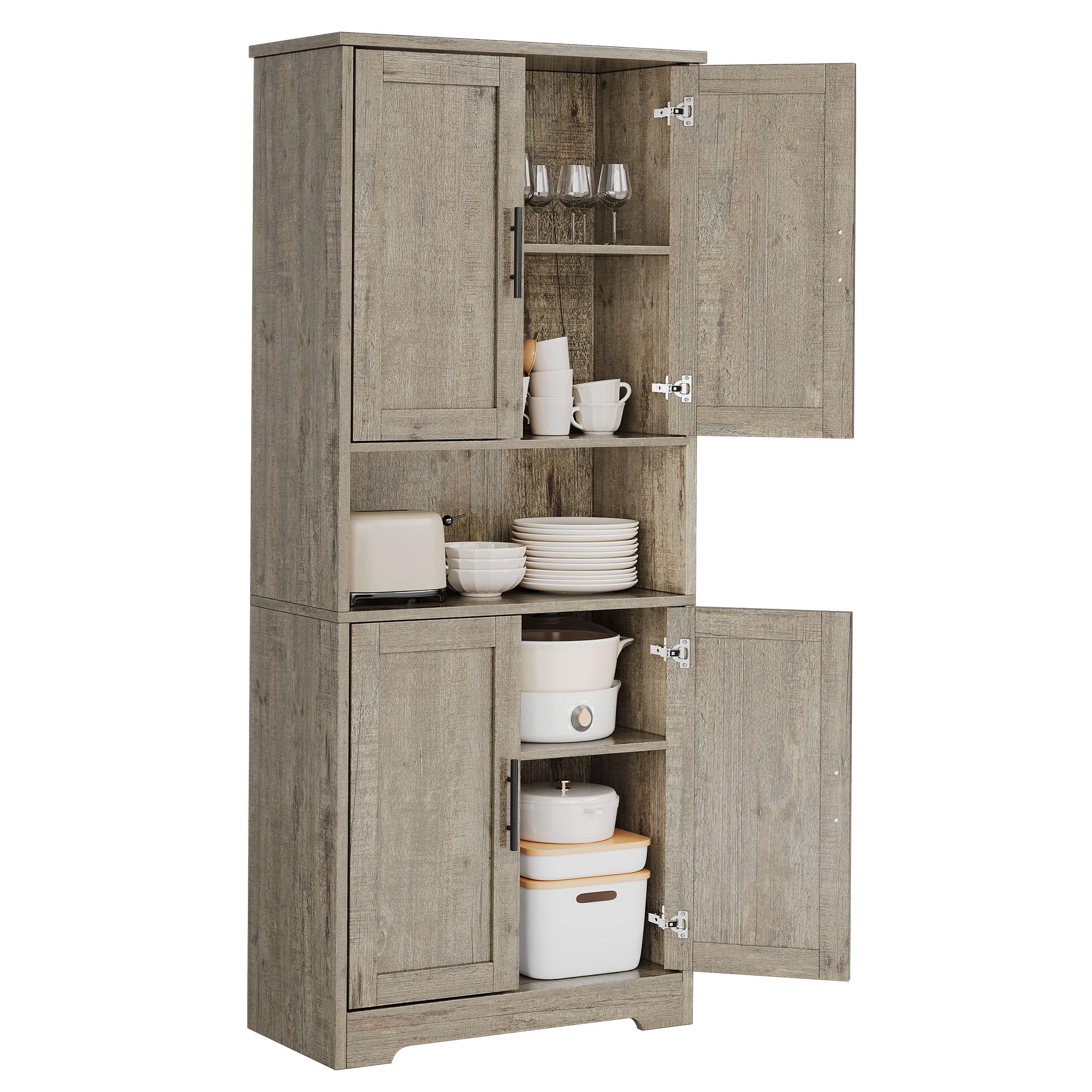 70“ Tall Kitchen Pantry Cabinet,Modern Kitchen Hutch with Microwave Stand &amp; Adjustable Shelves,Ideal for Dining Room, Bathroom, Laundry Room - Modern and Functional Design.Grey.