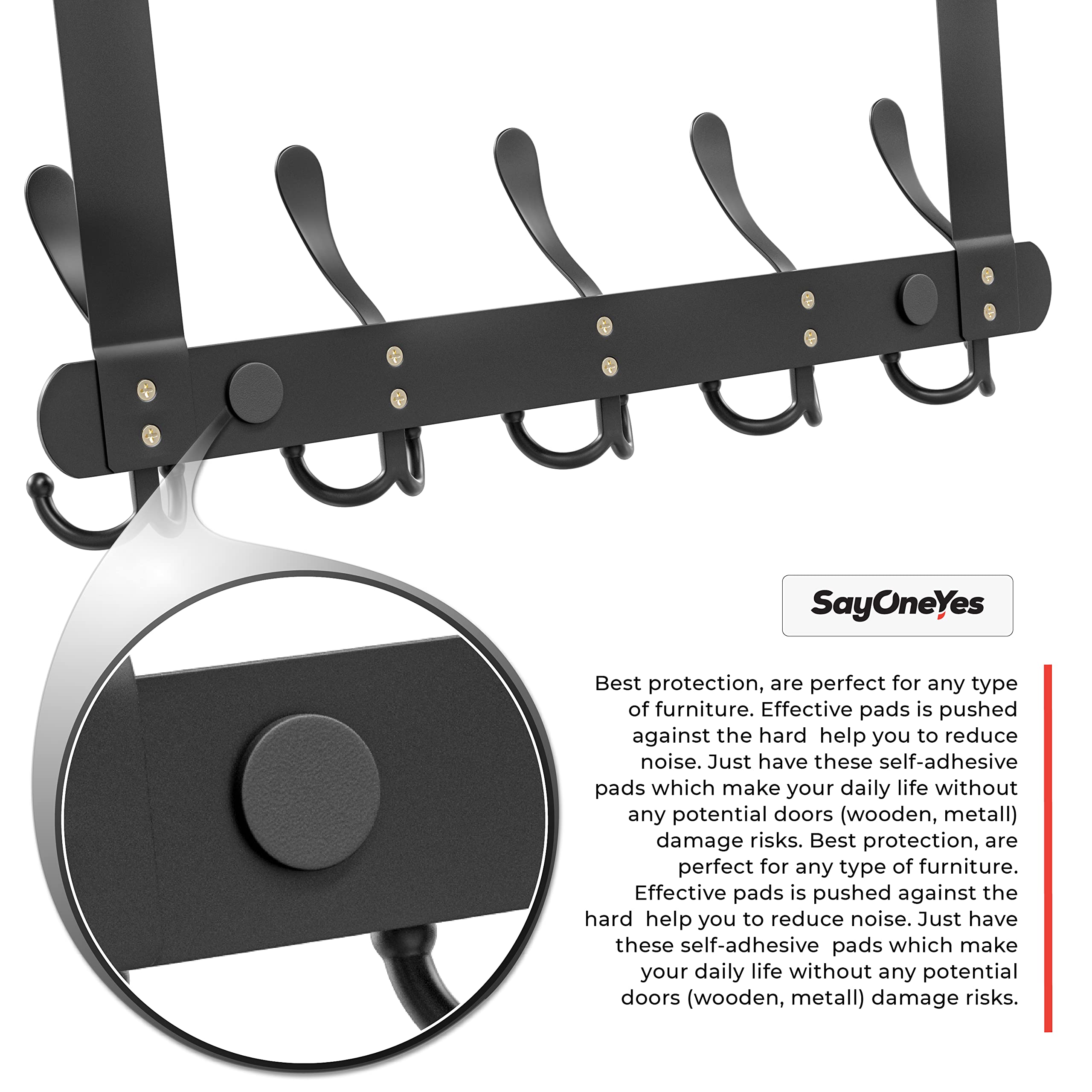 SAYONEYES Over The Door Hooks for Hanging, Heavy Duty SUS304 Stainless Steel 5 Triple Hooks Behind The Door Coat Hanger - Image 4