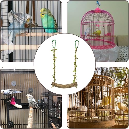 Bird Swing Stand Bird Perch Stand Parrot Rope Swing Hanging Toy Cage Toys Training Stand Holder Exercise Stand Bird Chewing Toy for Lovebird, Budgie Conure Finches Lovebird Cockatiel, 7.9 x 7.1 Inch