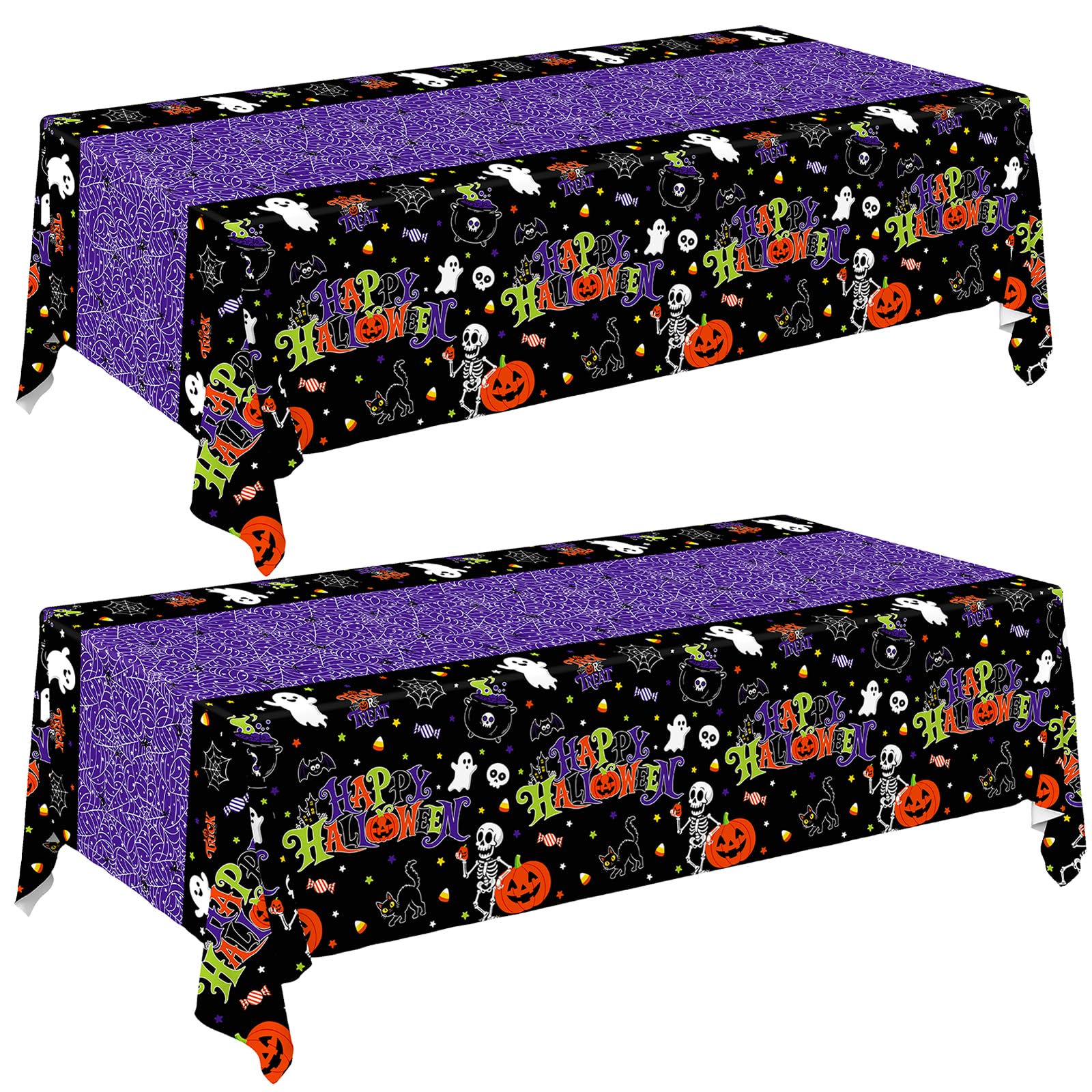 2 Pack Halloween Tablecloth, 54 x 108 Inch Disposable Plastic Table Cover, Purple Halloween Party Decorations for Halloween Decor Party Supplies