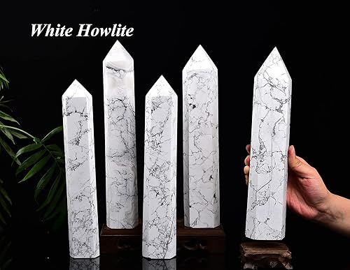 Miniatura 6 de AMOYSTONE Torre de obelisco de cristal curativo grande, varita blanca de punta de howlita para decoración de reiki, regalos para Bignners de 3.0 a