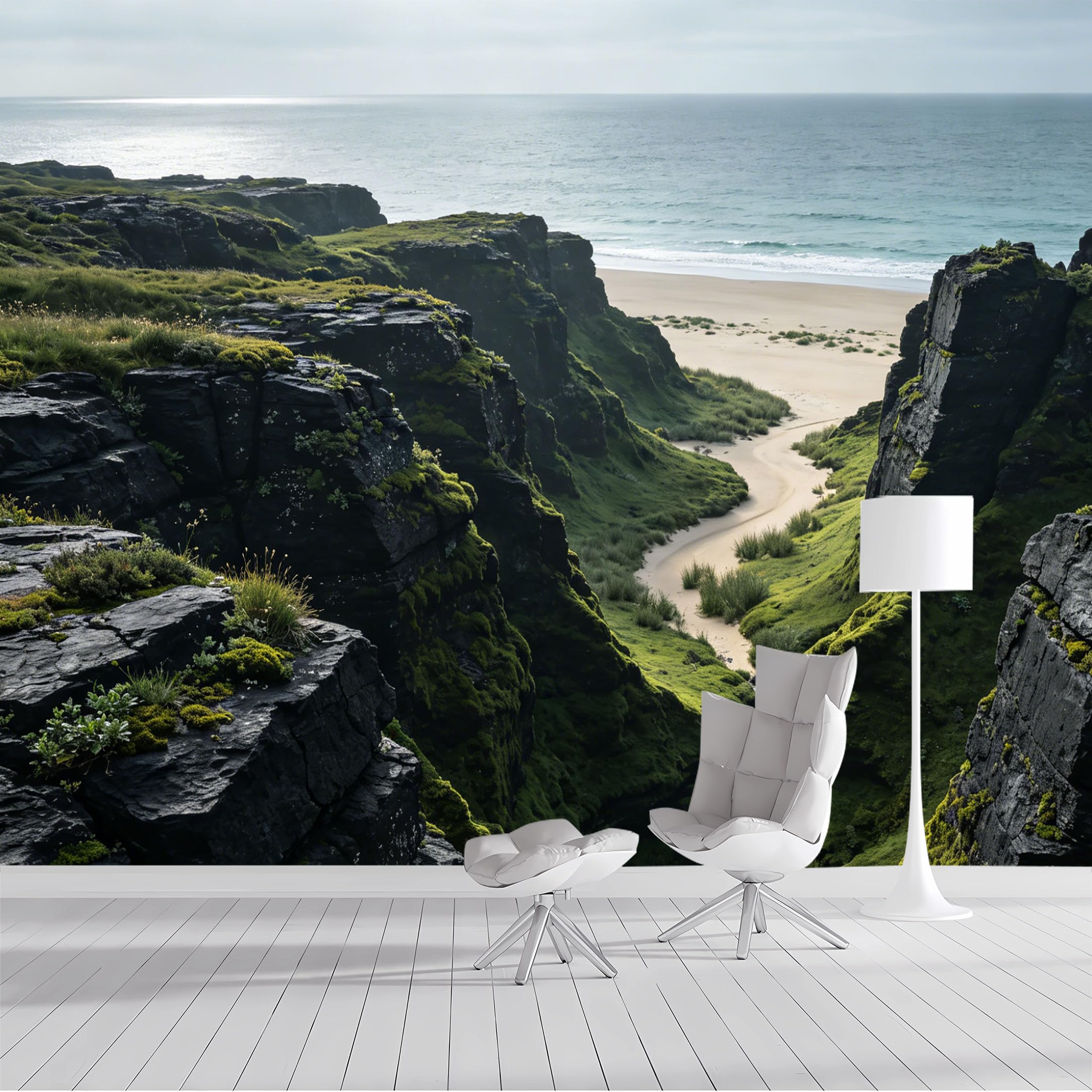 Custom Size Wall Mural Coastal Cliff Ocean View Mossy Rock Landscape Seascape SelfAdhesive Wall Fabric Removable Peel and Stick Wallpaper Wall Decor for Living Room Bedroom Bathroom