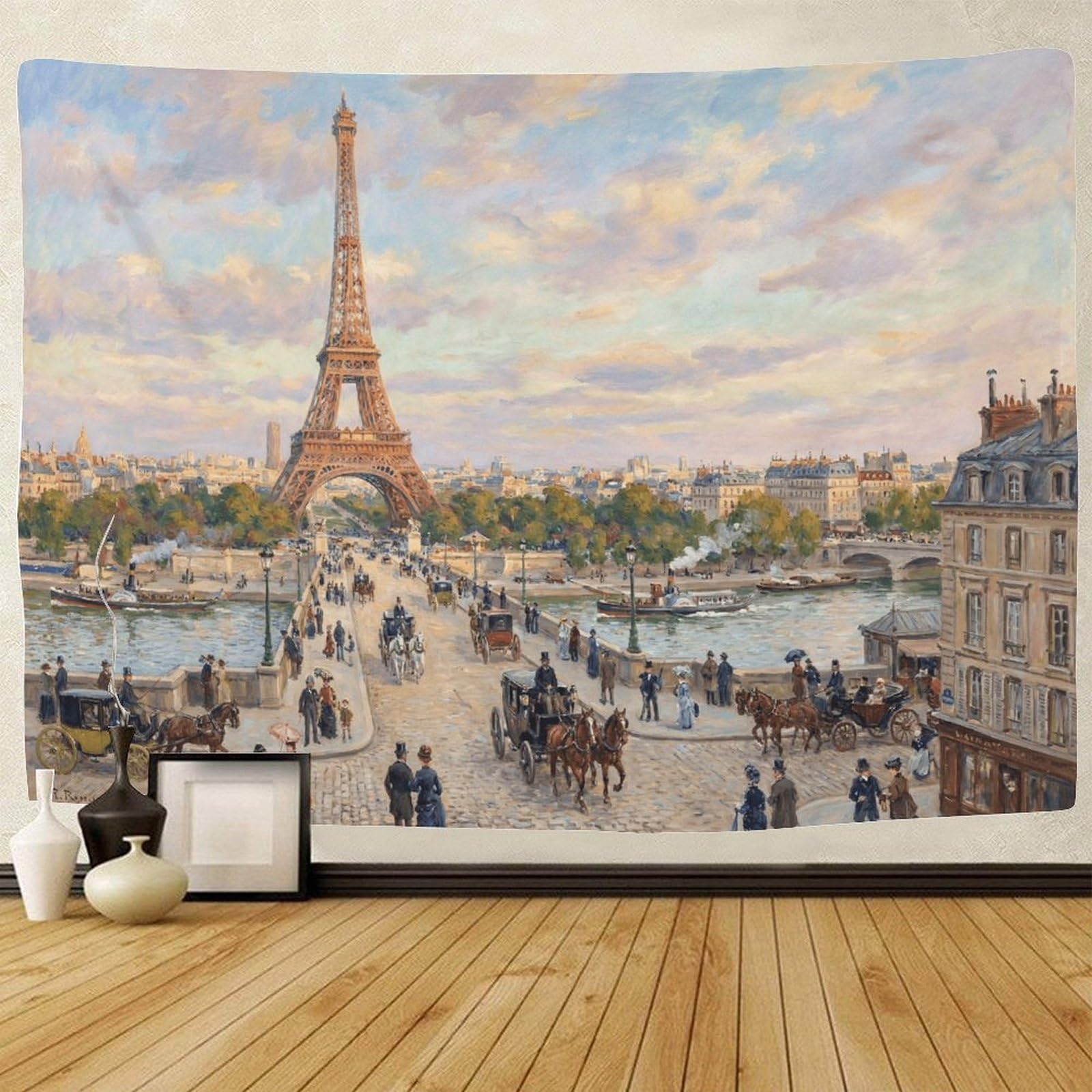 Paris Eiffel Tower 3D Print Wall Tapestry Wall Art Decor Seine River Tapestries Poster Curtain Living Room College Dorm 180cmx230cm