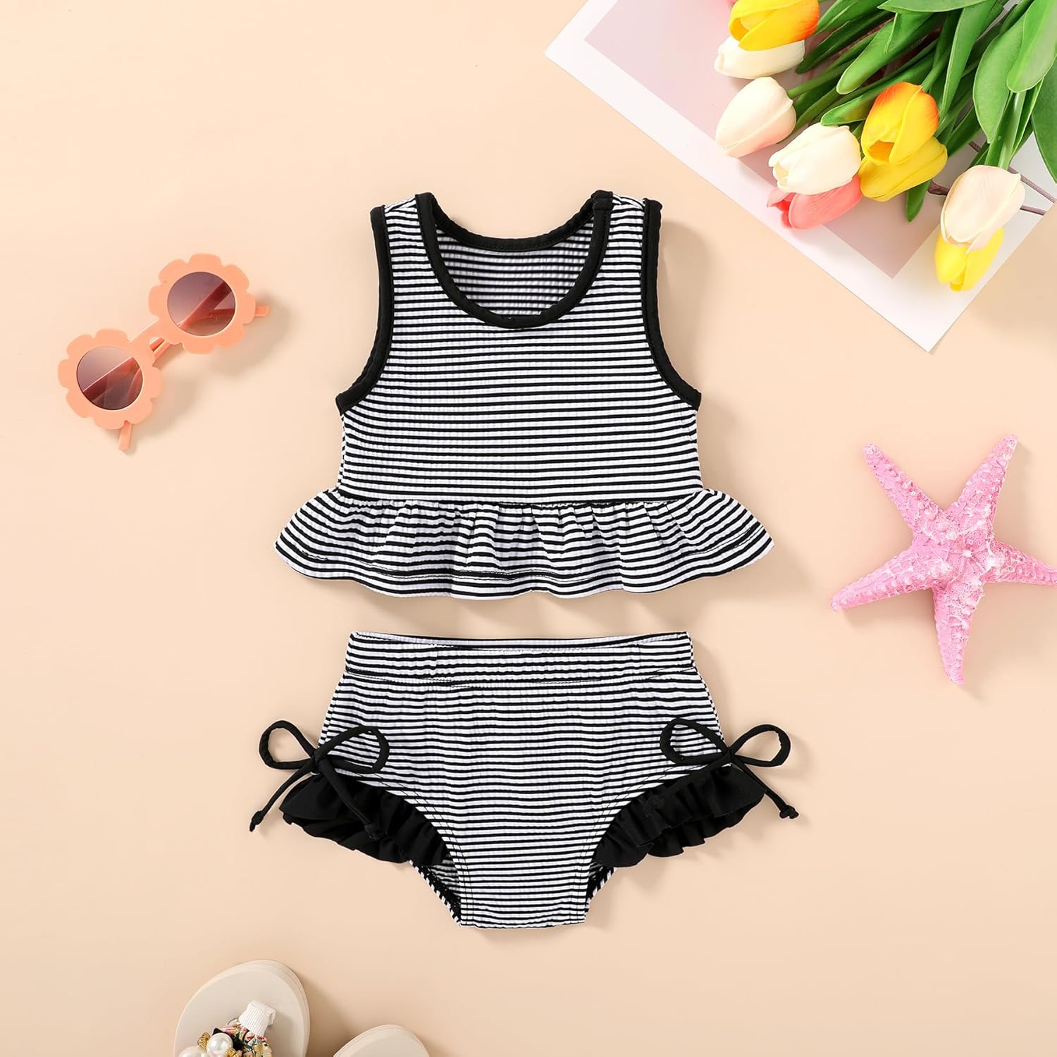 HAPPYMA Baby Swimsuit Toddler Girl Bathing Suit Summer Stripe Bikini Set Beach Two Piece Swim Wear - Image 3