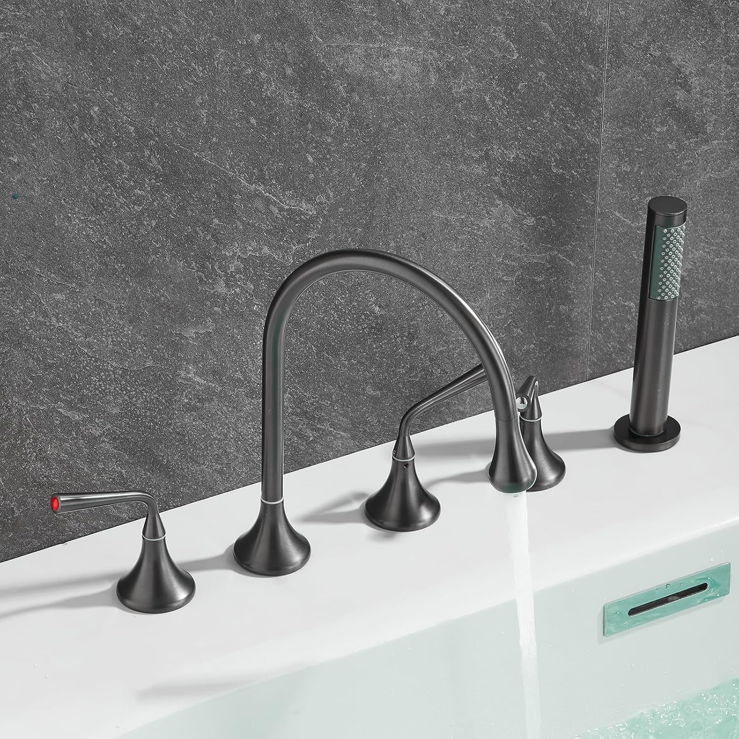 KUNYOS Bathtub Faucets 5 Hole Tub Rim Faucet Faucet Shower Bathtub 360° Swivel Spout Mixer Tap Shower With Hand Shower Shower Two Handles