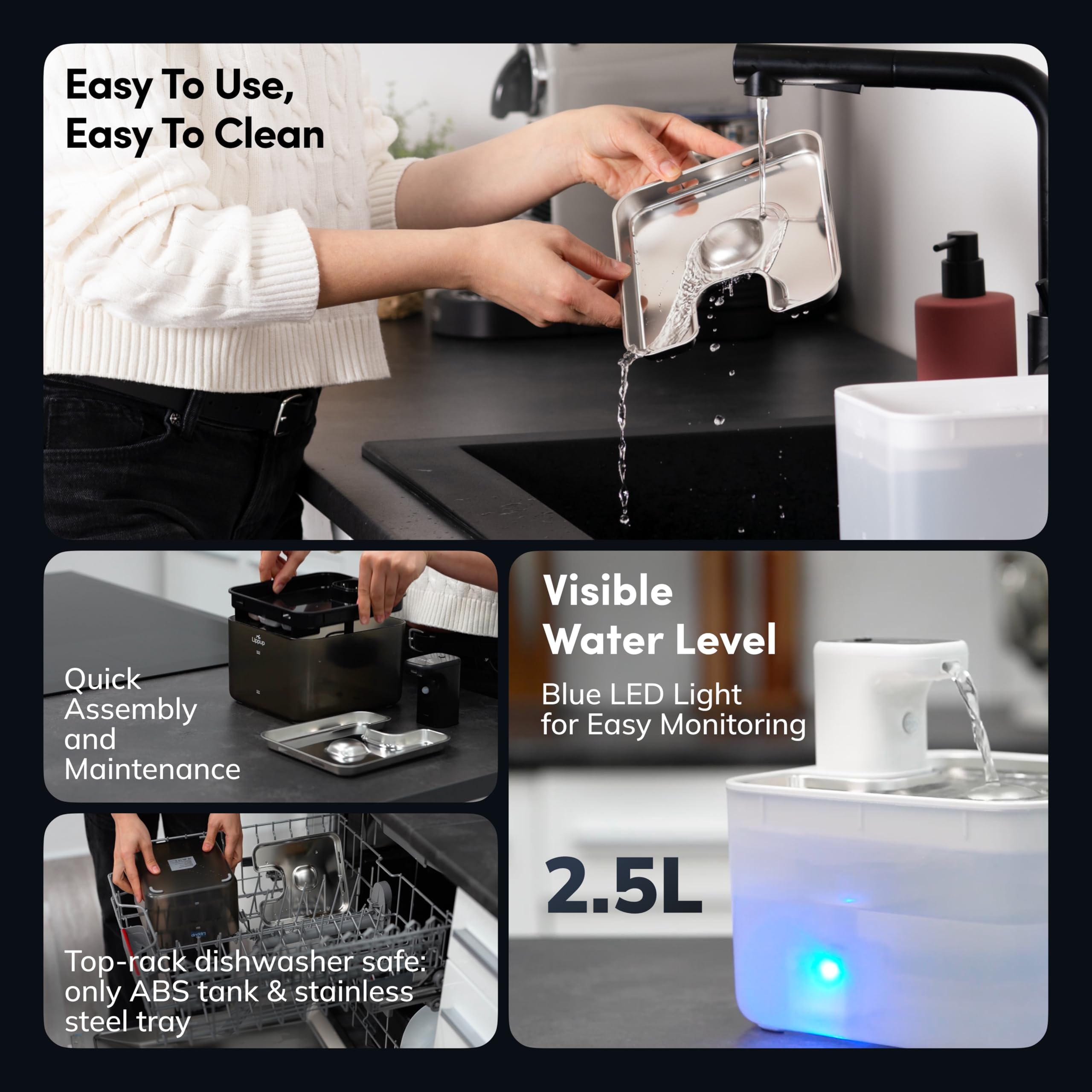 Fuente de agua inalámbrica para gatos, 2.6 L, fuente de agua inalámbrica para gatos de interior, funciona con pilas, con sensor de movimiento, bomba ultra silenciosa, sin BPA, color negro