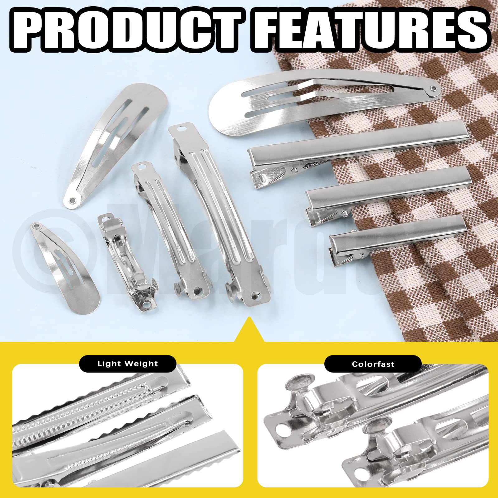 Mardatt 180 Pcs 9 Style Metal Hair Clip Assortment Set Silver Snap Hairpin French Blank Barrettes Single Prong Pin Curl Sectioning Clips Accessories for DIY Hairdressing Making Hair Care - Image 3