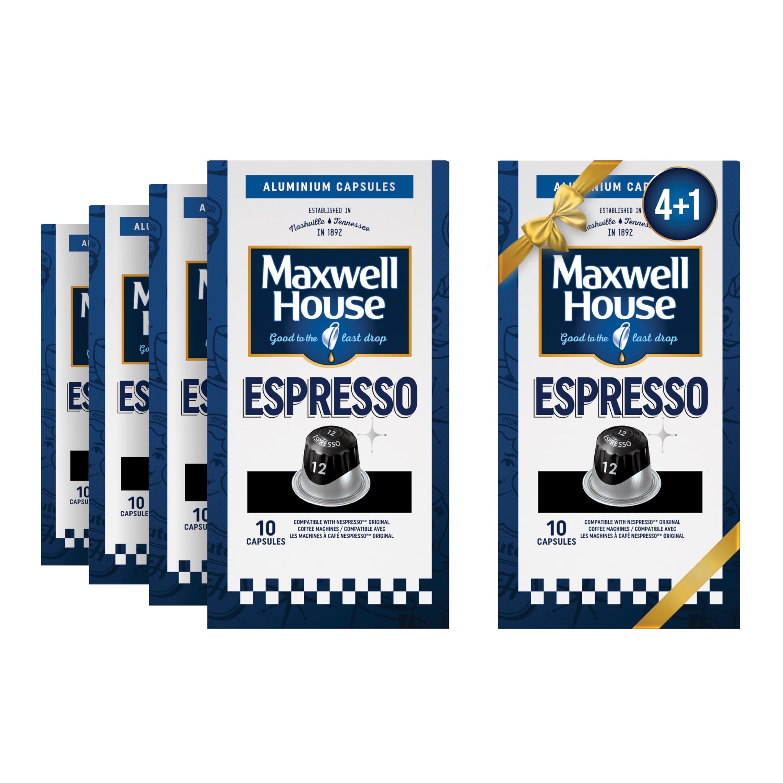 Maxwell HouseESPRESSO COFFEE - INTENSITY 12 - INTENSE - RICH - FULL BODIED - 4 PACK + 1 PACK OF ALUMINIUM CAPSULES