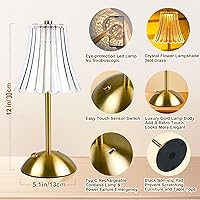Vista 6 de Cordless Table Lamps for Bedroom,Gold Cordless Battery Operated Table Lamp Rechargeable Decorative Bedside Dimmable Nightstand Lamp Small Touch