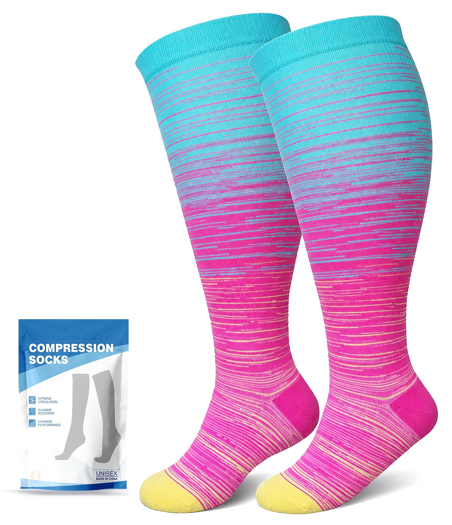Plus Size Compression Socks: Wide Calf for Women Men 20-30 mmHg