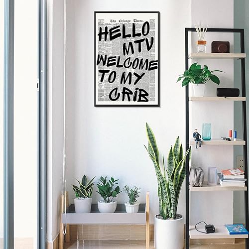 Miniatura 5 de Póster de periódico retro en blanco y negro con texto en inglés Hello Mtv Welcome To My Cune (Welcome To My Cune), arte de pared con cita positiva y