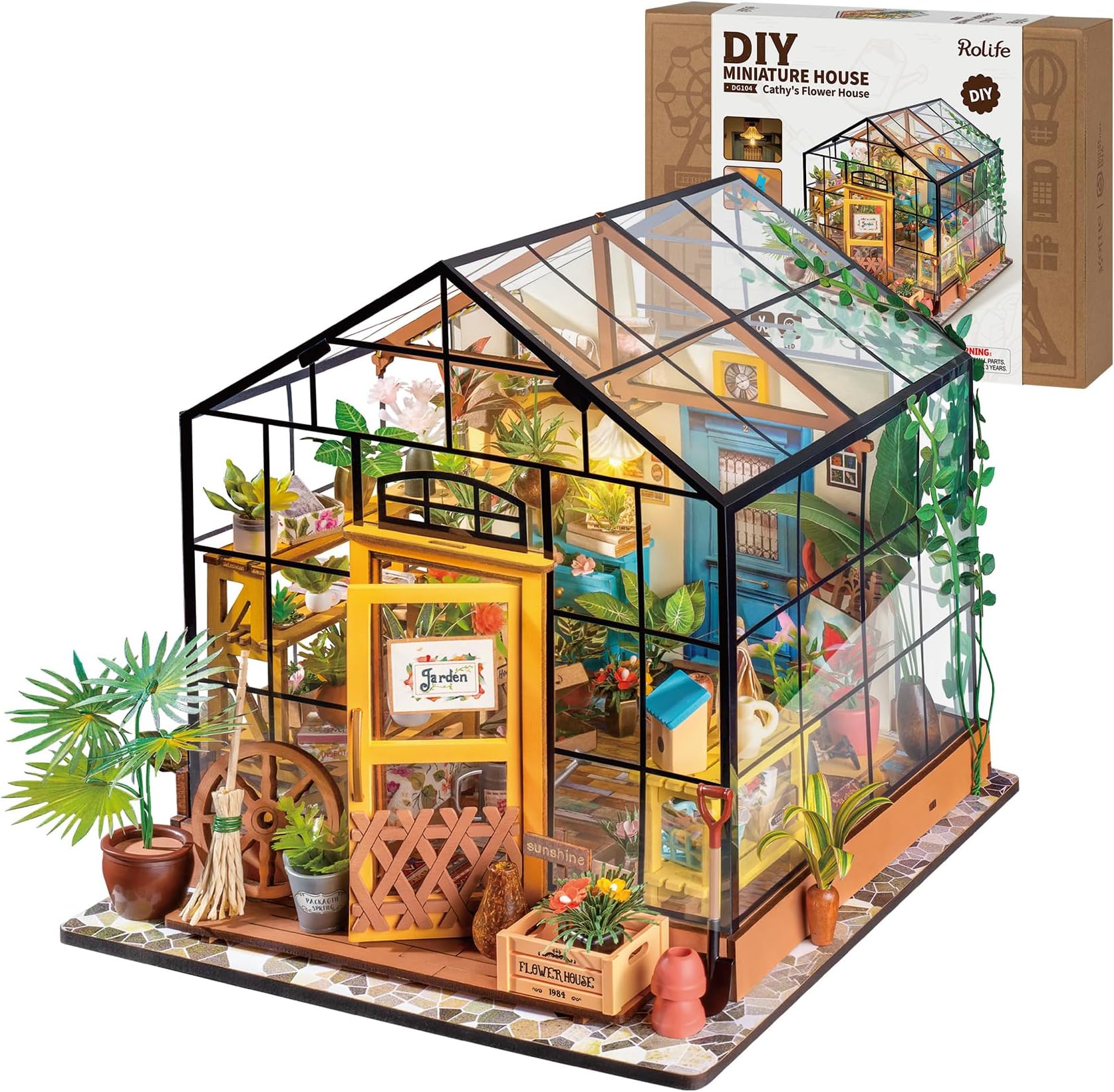 DIY Miniature Dollhouse Kit,Green House with Furniture and LED,Wooden Dollhouse Kit,Best Birthday for Women and Girls