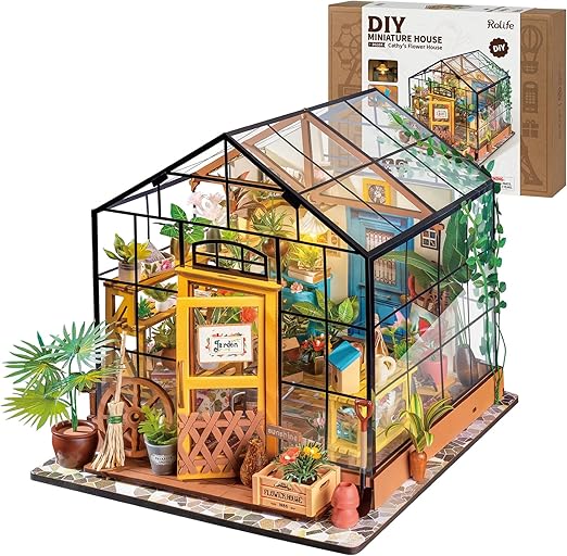 Rolife DIY Miniature Dollhouse Kit,Green House with Furniture and LED,Wooden Dollhouse Kit,Best Birthday and Valentine's Day Gift for Women and Girls