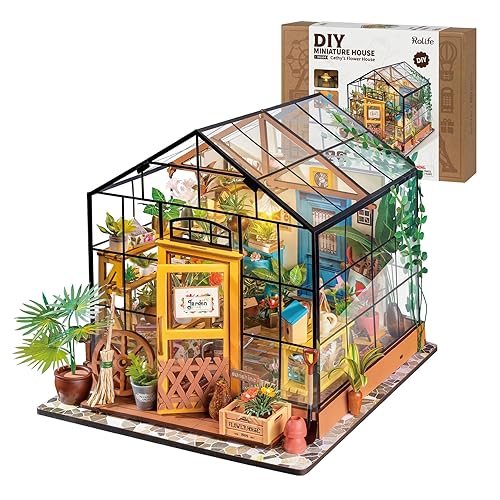 Rolife DIY Miniature Dollhouse Kit,Green House with Furniture and LED,Wooden Dollhouse Kit,Best Birthday and Valentine's Day Gift for Women and Girls - Multi-color