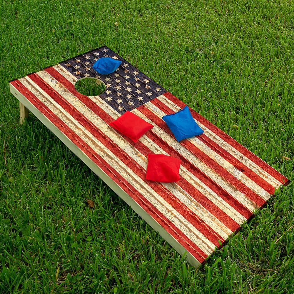 Cornhole Wraps for Boards Vinyl Decals (Set of 2) – Rustic American Flag Lake Life Design – Durable Corn Hole Bean Bag Toss Wraps, Stickers & Skins – Outdoor Game Covers (Boards Not Included)