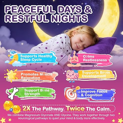Miniatura 2 de 90 gomitas de glicinato de magnesio para niños y adultos, sin melatonina para dormir y calmar, gomitas de magnesio veganas sin azúcar con glicina,