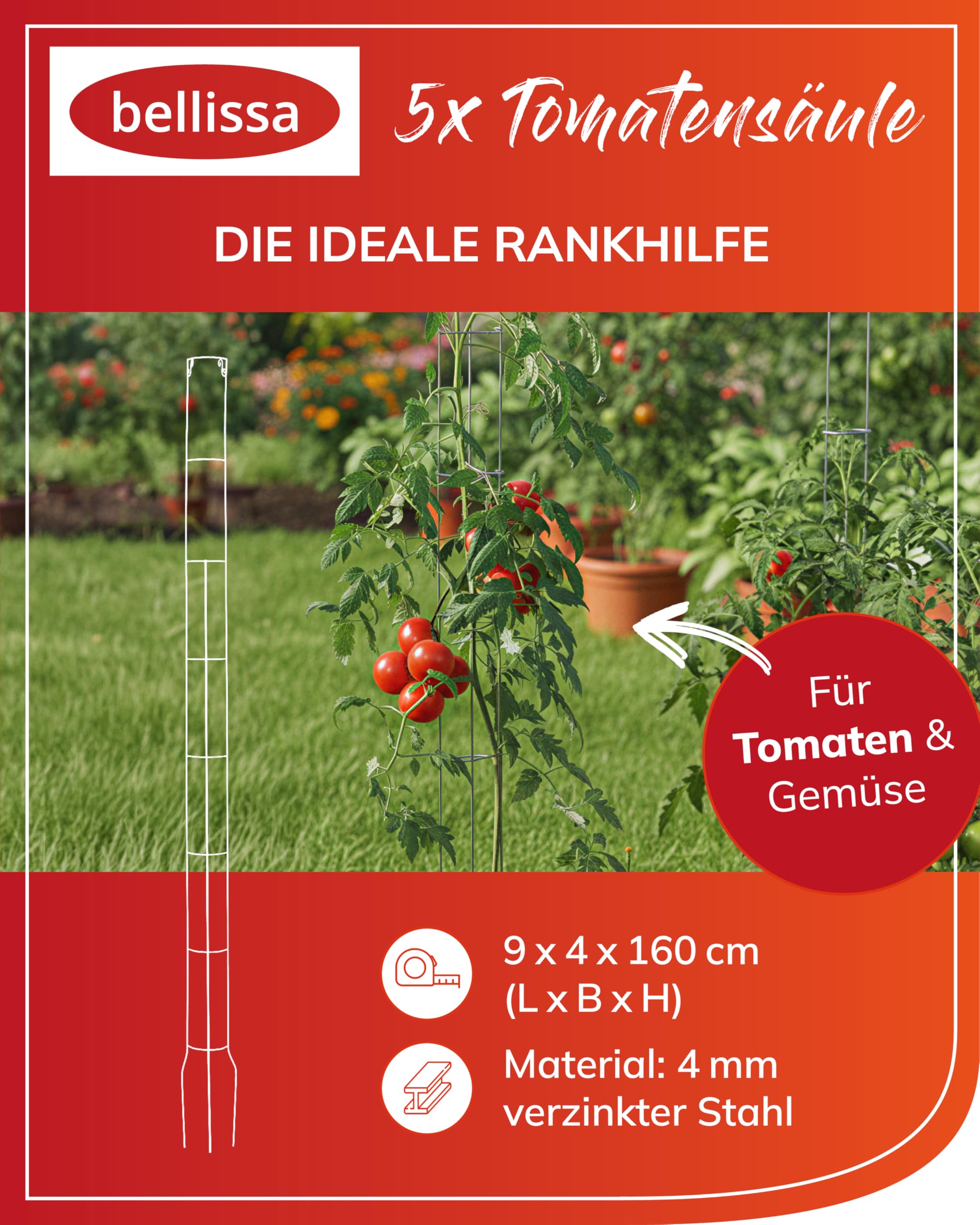 bellissa Tomatenturm Rankhilfe Tomaten Höhe 5 Stück Metall 160 cm