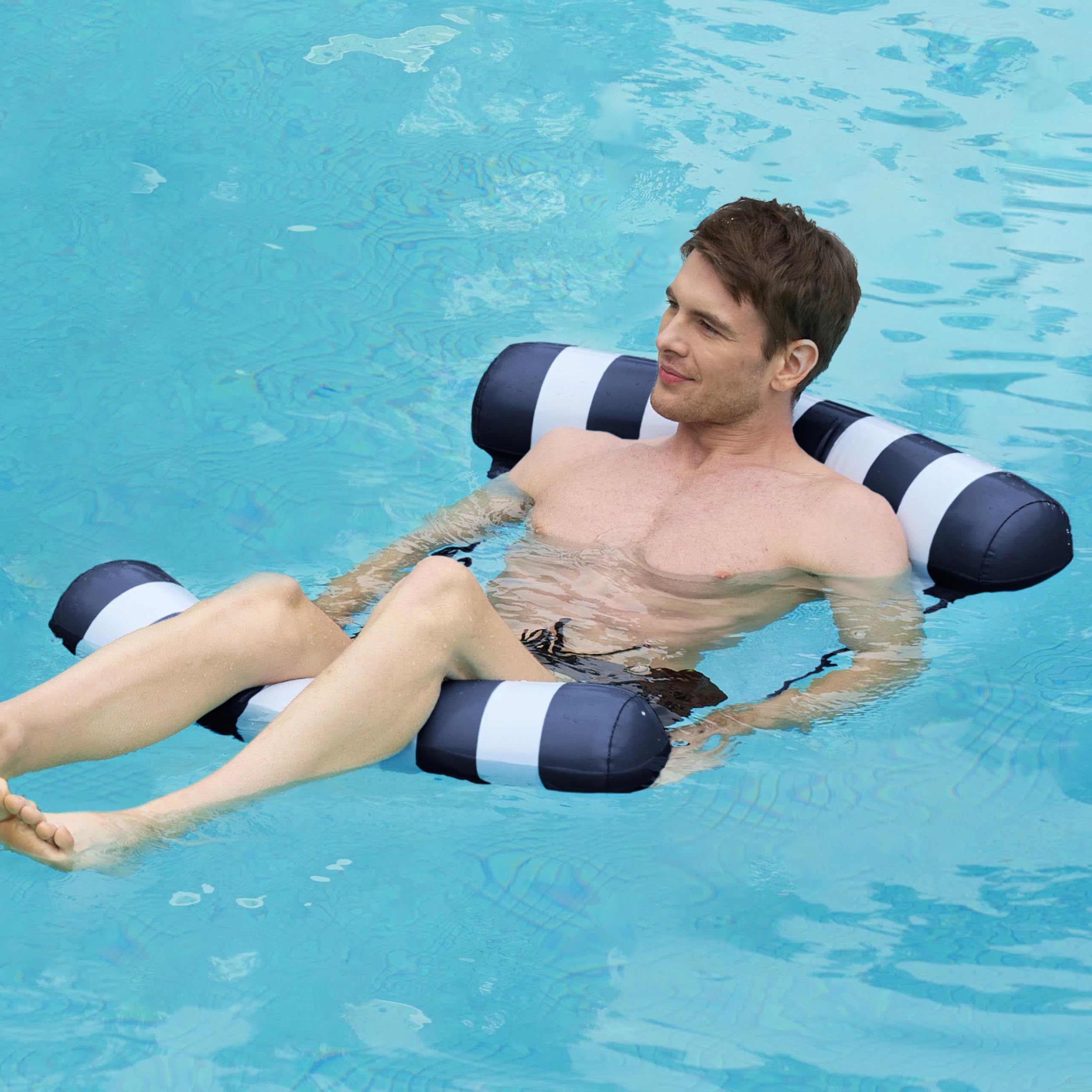 Hamaca tipo tira para adultos, 4 en 1, flotadores inflables multiusos para piscina, hamaca de agua de PVC (tira - azul marino) 9