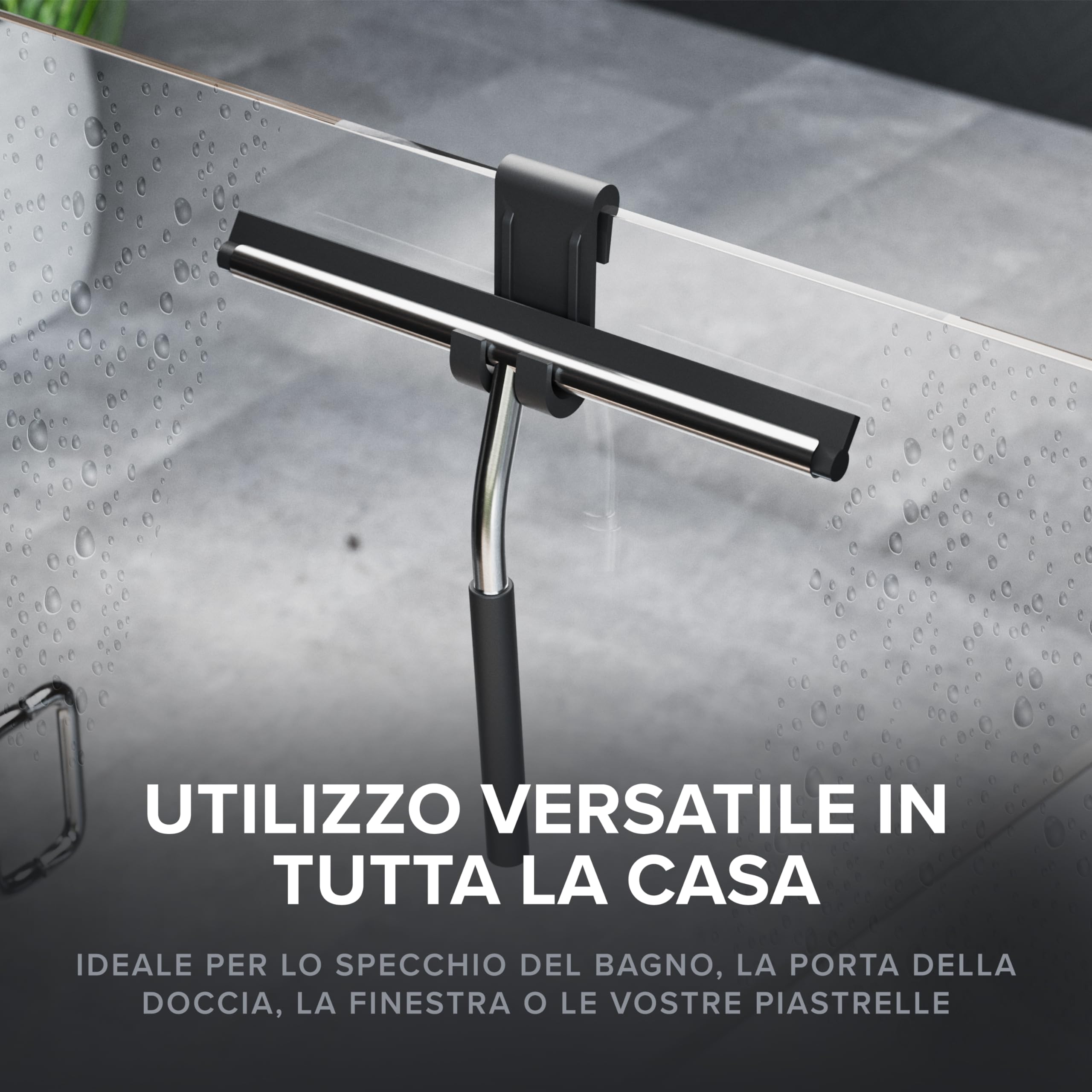spatola per doccia ovimar Gedser | acciaio inox | nero | labbro spatola sostituibile | larghezza 26,4 cm | per la pulizia delle pareti della doccia o delle finestre - con supporto in gomma flessibile