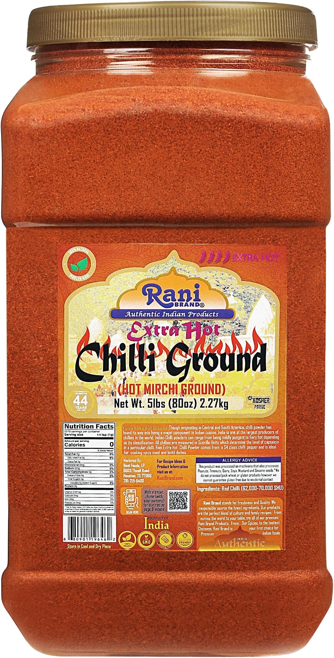 Rani Extra Hot Chilli Powder Indian Spice 80oz (5lbs) 2.27kg Bulk PET Jar ~ A...