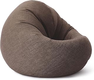 Lumaland Puff Pera Redondo Grande 120 x 80 x 75 cm | con Relleno Incluido 300l | Sillón Relax de Lino para Interior | Sofá Redondo Ideal para Salón y Habitación [Marrón]