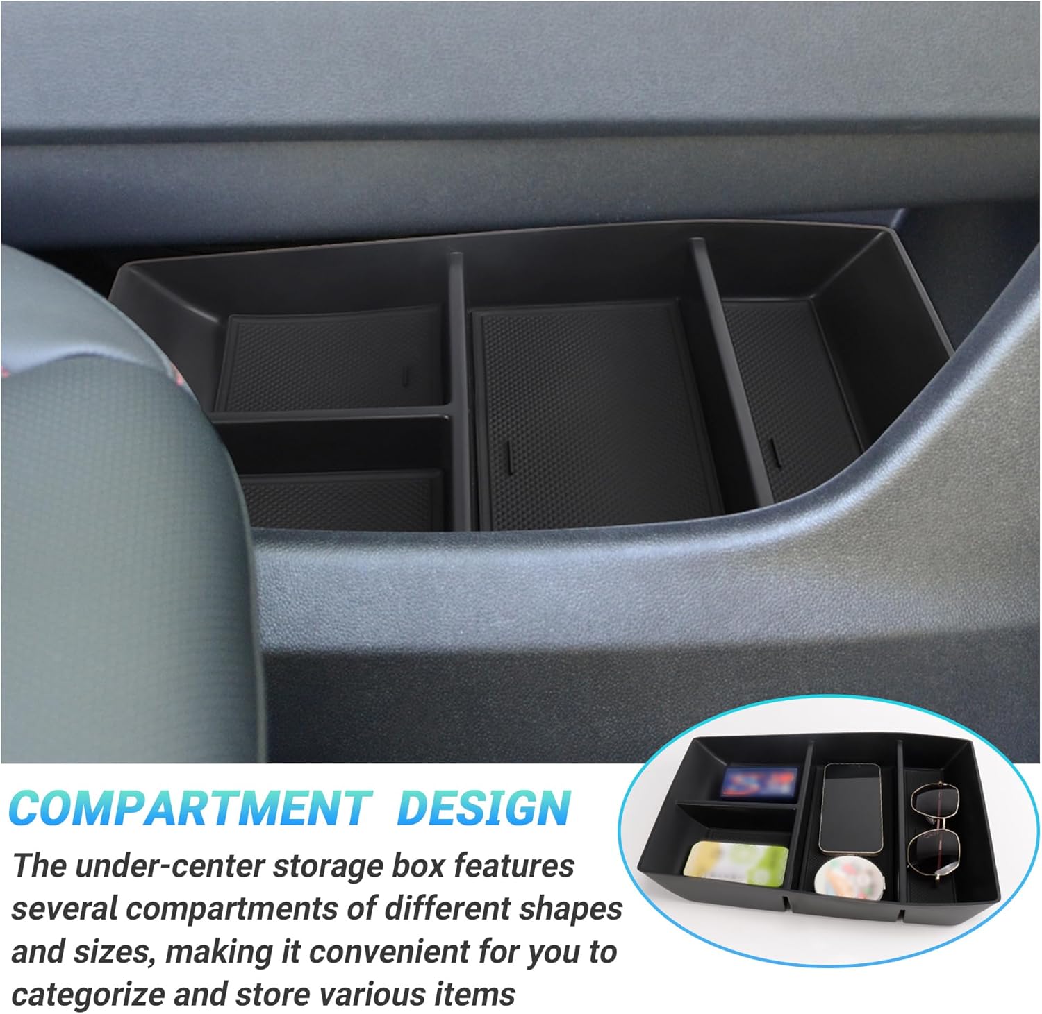 Center Console Organizer Compatible with 2024-2026 Chevy Traverse Accessories, 2PCS Armrest Storage Tray and Armrest Bottom Tray Storage Box for Sunglasses