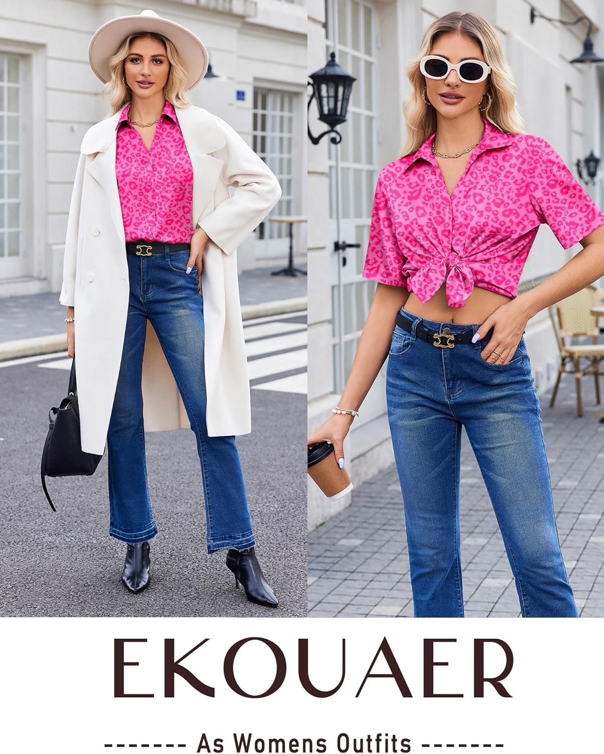 Ekouaer Silk Pajamas for Womens Set 2 Piece Satin Pjs Soft Button Down Sleepwear Wide Leg Long Pants with Pockets - Image 4