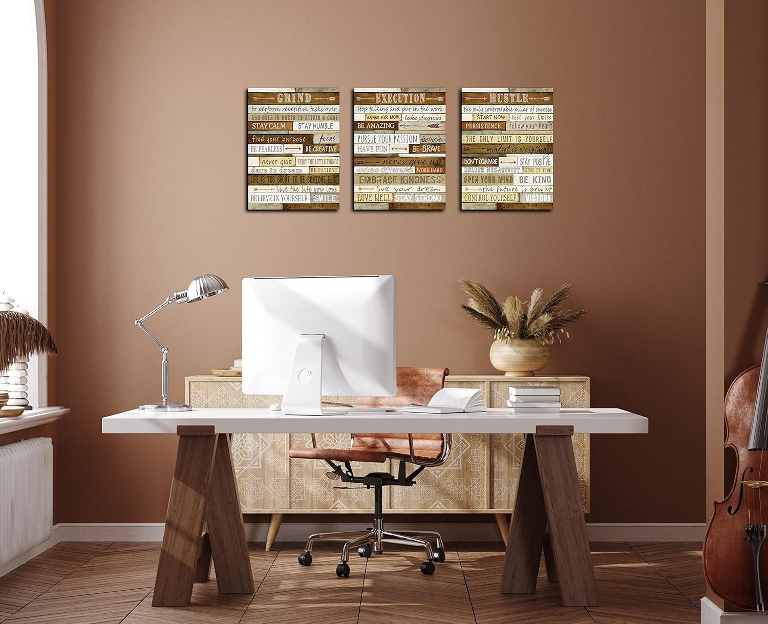 CGXART Motivational Wall-Decor - Brown Inspirational Posters - 3 Piece Canvas Wall Art For Bedroom Ready To Hang Size 12" x 16"