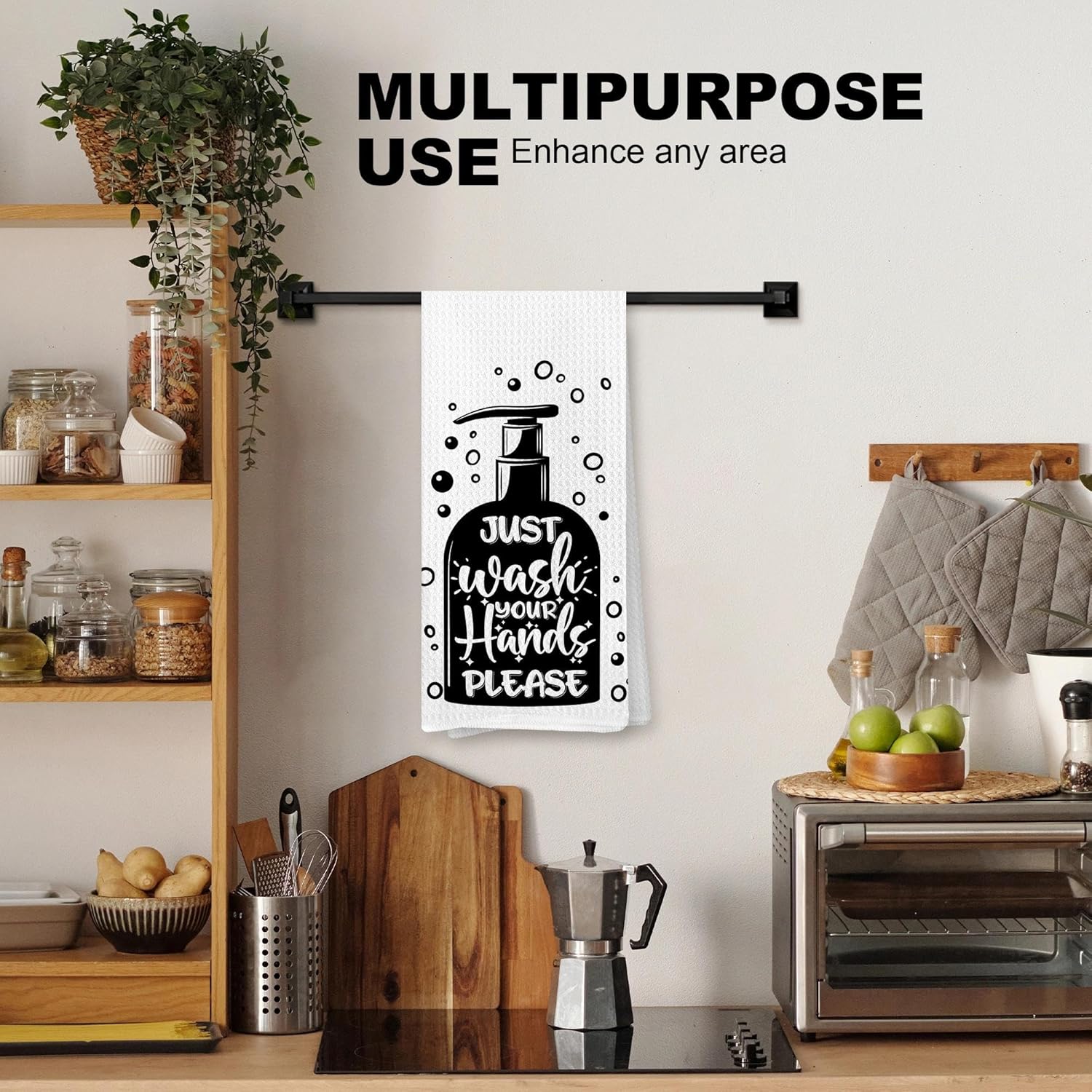 Modern Black and White Bathroom Hand Towels, Just Wash Your Hands Please Decorative Hand Towels for Bathroom Washroom Restroom Powder Room Vanity, 16x24 Inches Dish Cloths & Dish Towels - Image 2