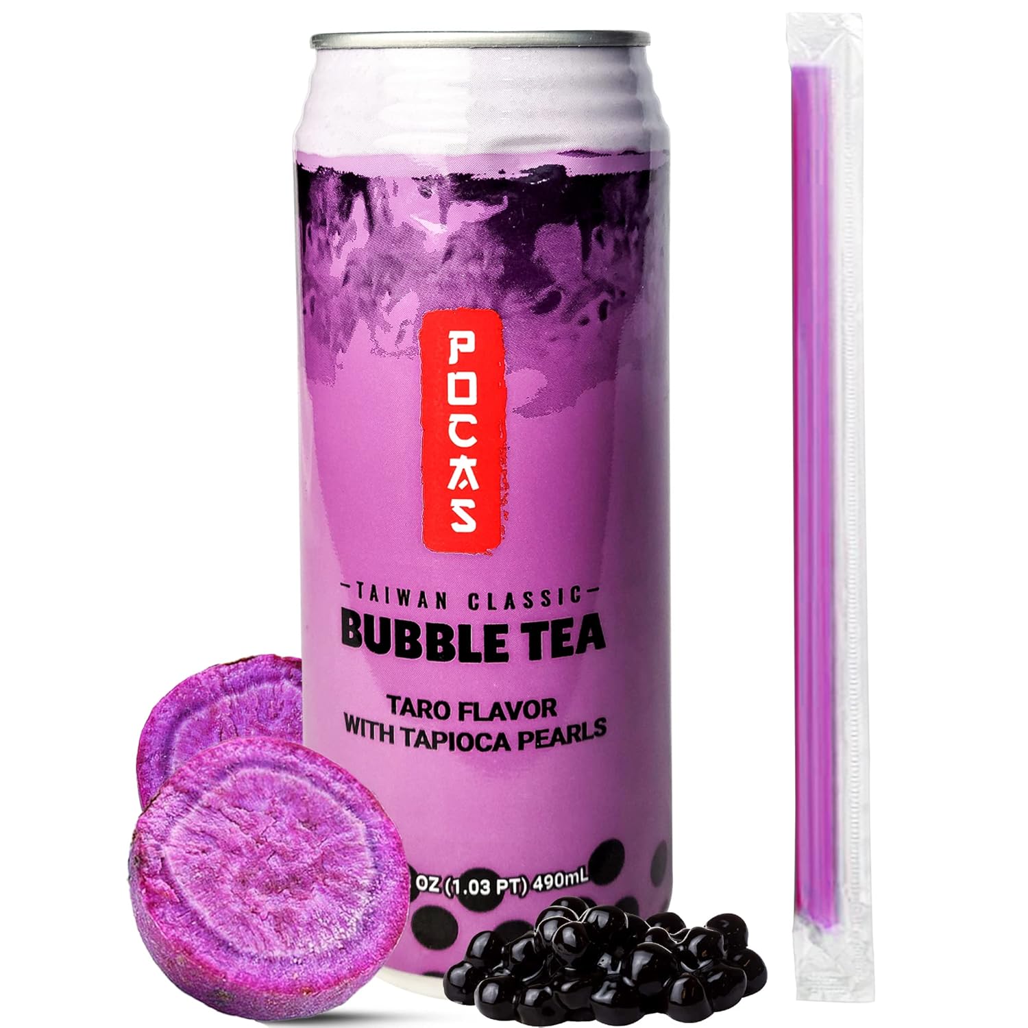 POCAS BUBBLE TEA, Classic Taiwan Style Milk Tea with Tapioca Pearls. Ready to serve boba tea, World’s best tasting Boba Tea.16.5FL OZ (Taro, 12)