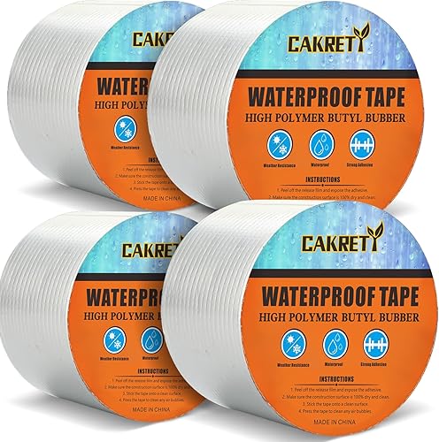 Tira de sellado de butilo a prueba de fugas (2 pulgadas de ancho x 16.4 pies de largo x 4 rollos) Cinta impermeable para uso en exteriores, cinta de
