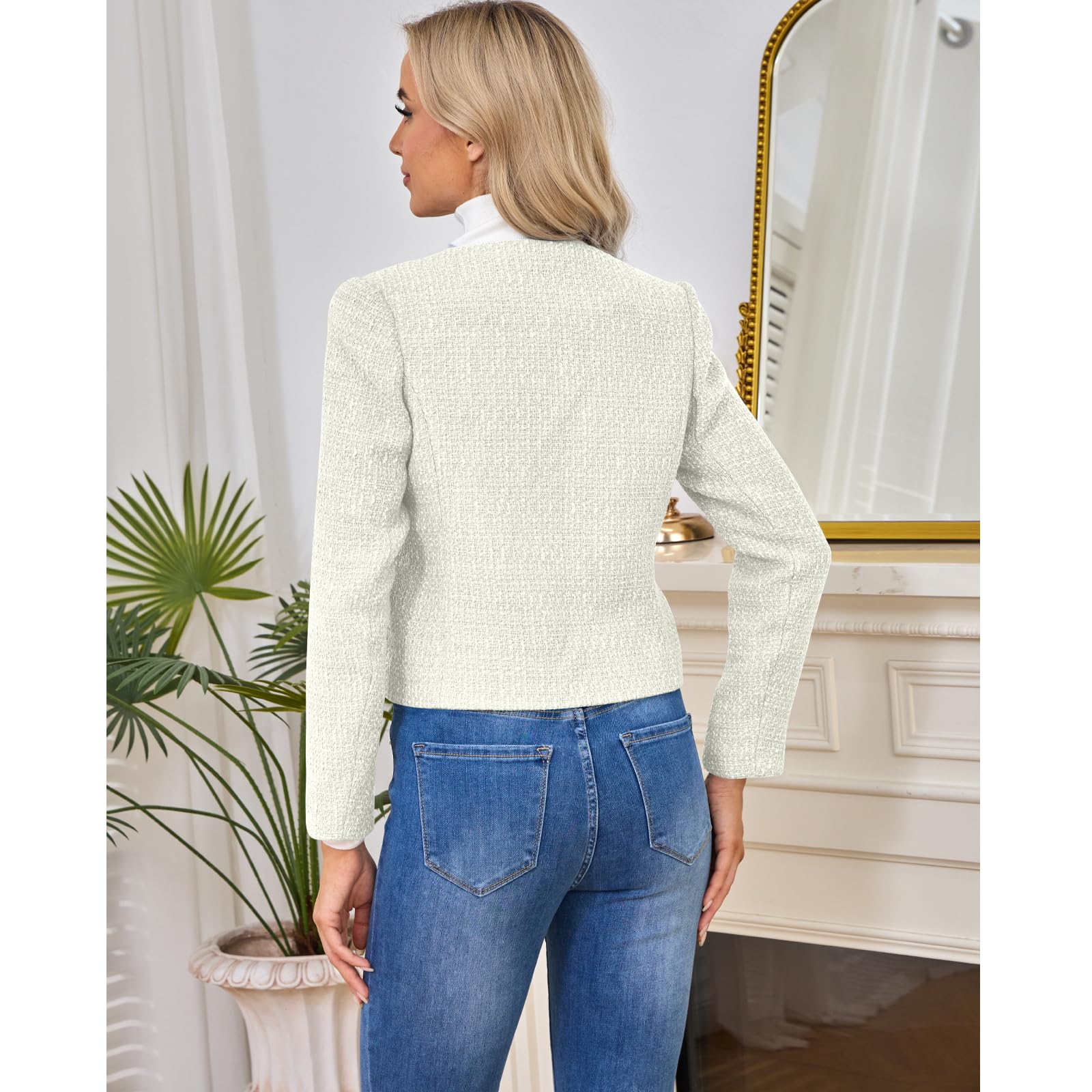 Blazers en tweed pour femme - Manches longues - Boutonnés - Courts - Décontractés